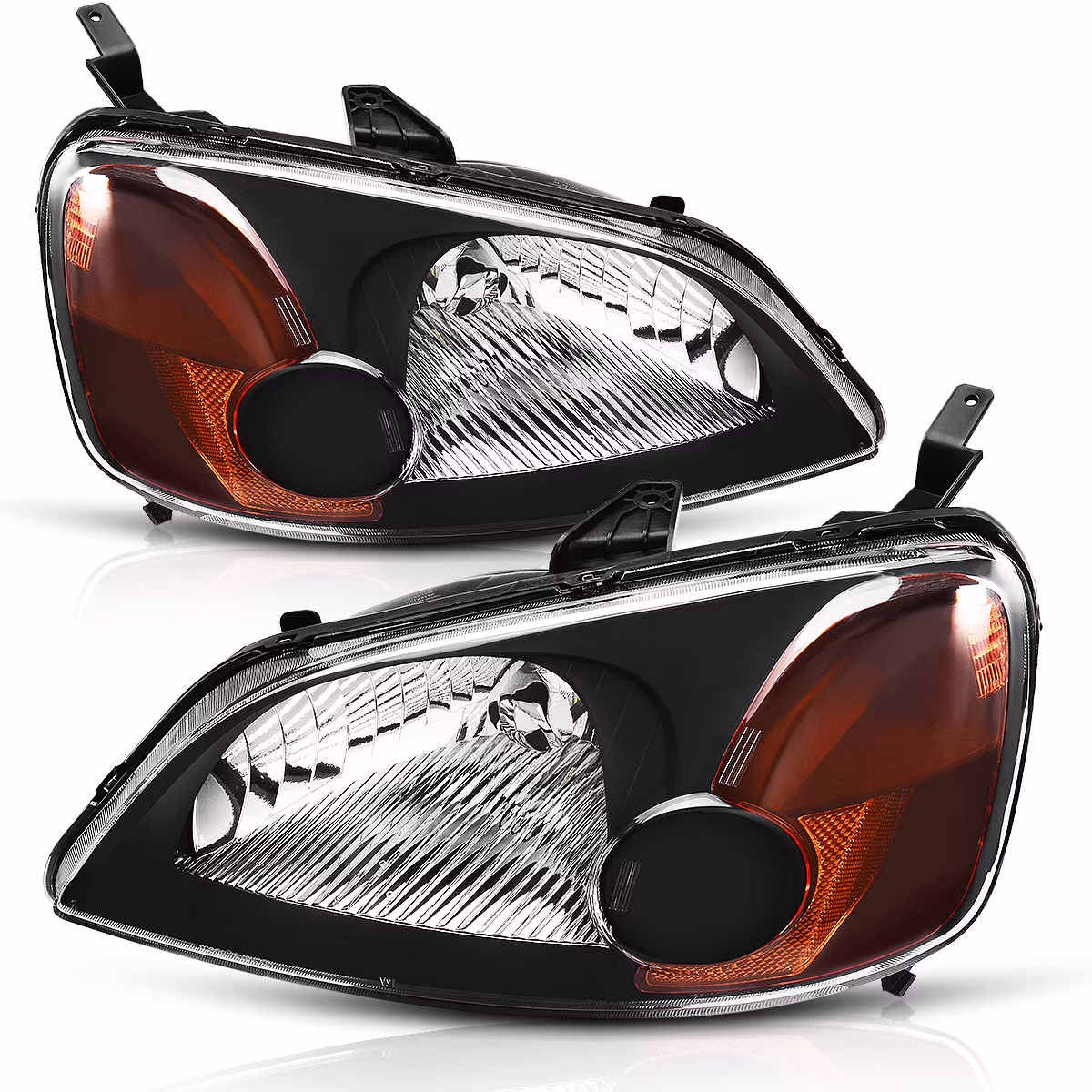 RVNI Fits 2001-2003 Honda Civic 4-Door Sedan Black Headlights Amber Corner Lamps - Image 3