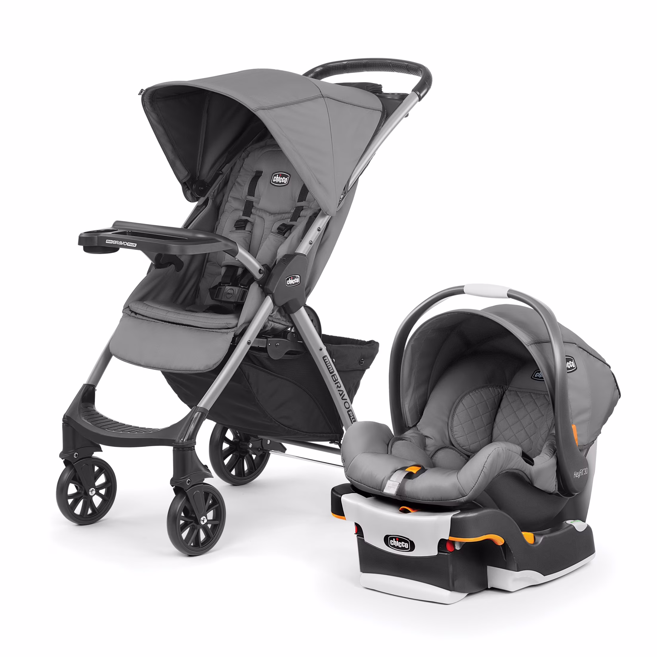 Chicco Mini Bravo Plus Travel System Stroller with KeyFit 30 Infant Car Seat - Slate (Grey), New