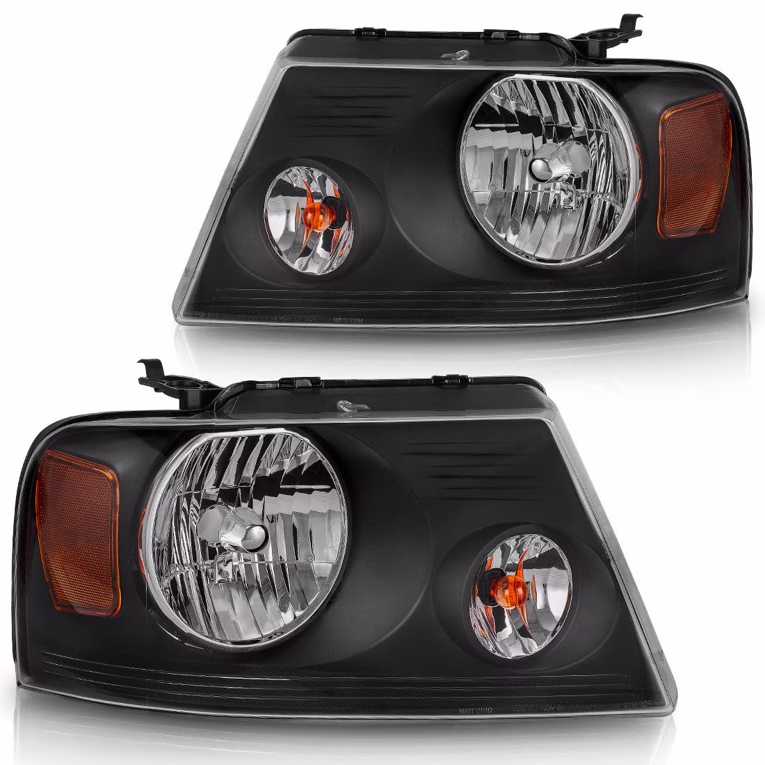 RVNI Headlights For 2004-2008 Ford F-150 Pickup Black Housing Amber Corner Pair