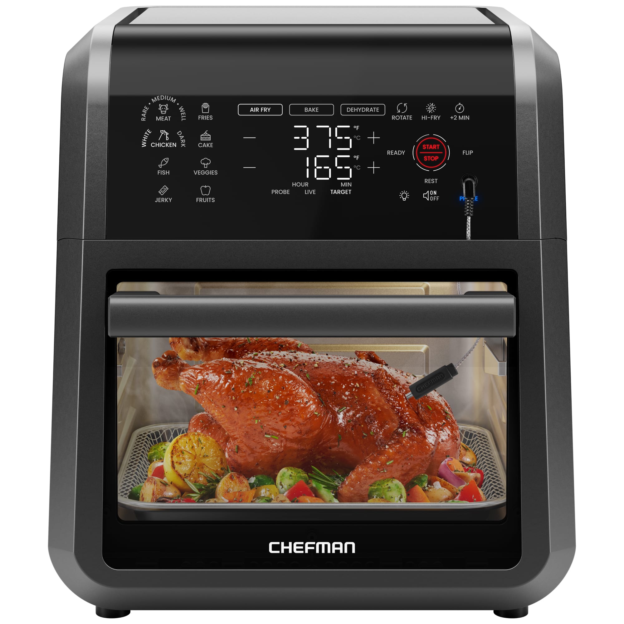 Chefman - ExacTemp 12 Quart 5-in-1 Air Fryer with Integrated Smart Thermometer, 28 Presets - Black