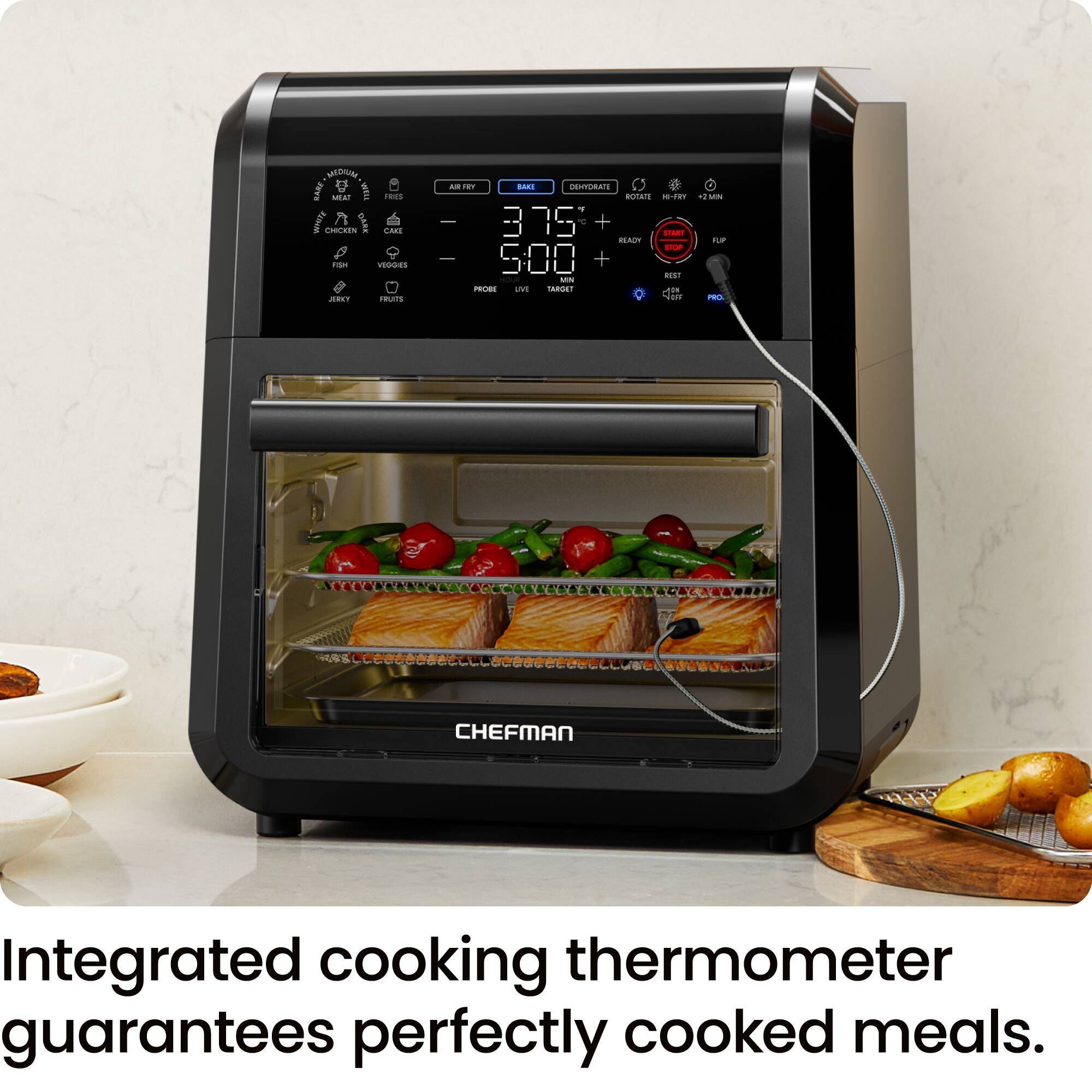 Chefman - ExacTemp 12 Quart 5-in-1 Air Fryer with Integrated Smart Thermometer, 28 Presets - Black - Image 3