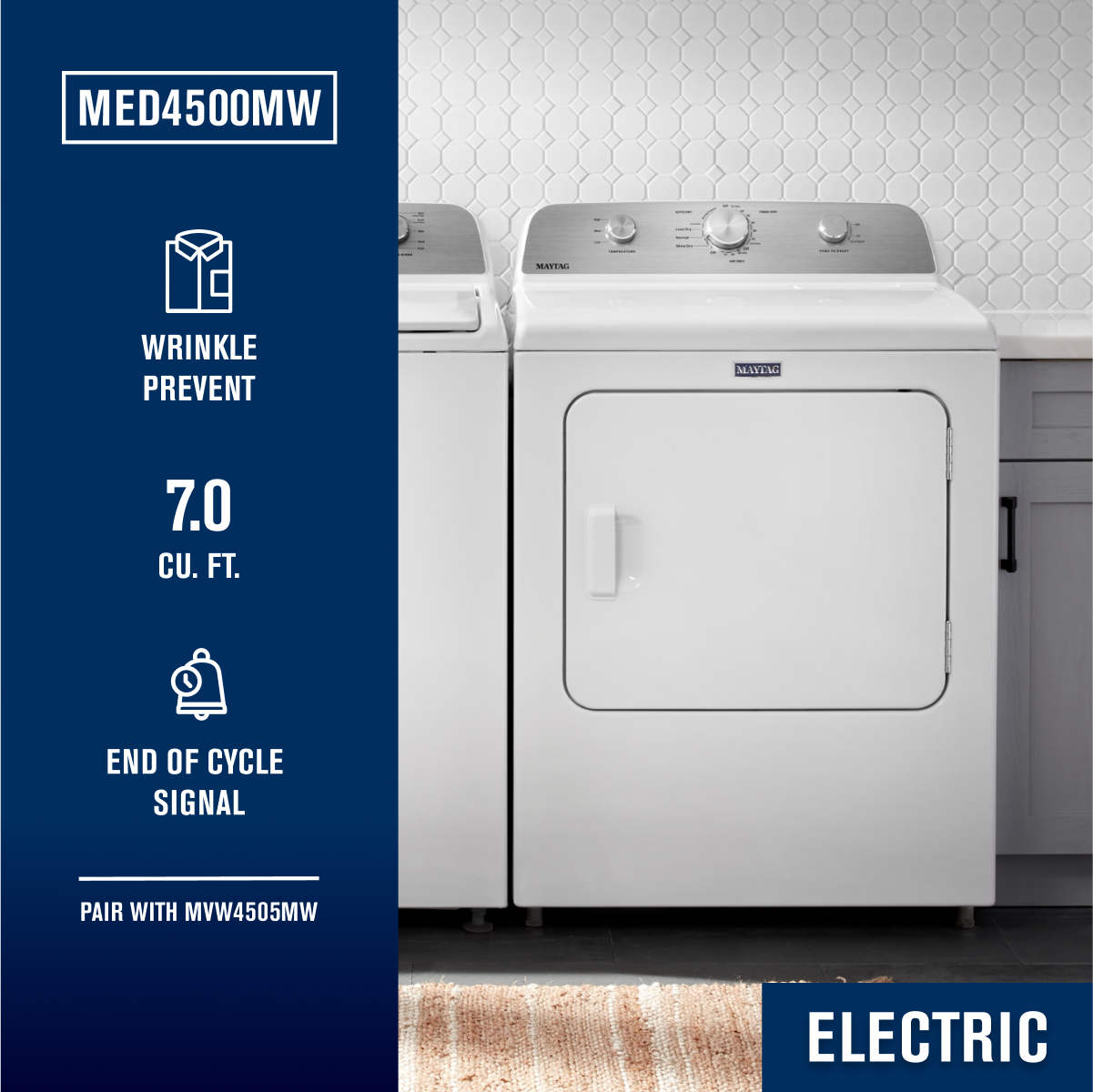 Maytag - 7.0 Cu. Ft. Electric Dryer with Wrinkle Prevent - White - Image 4