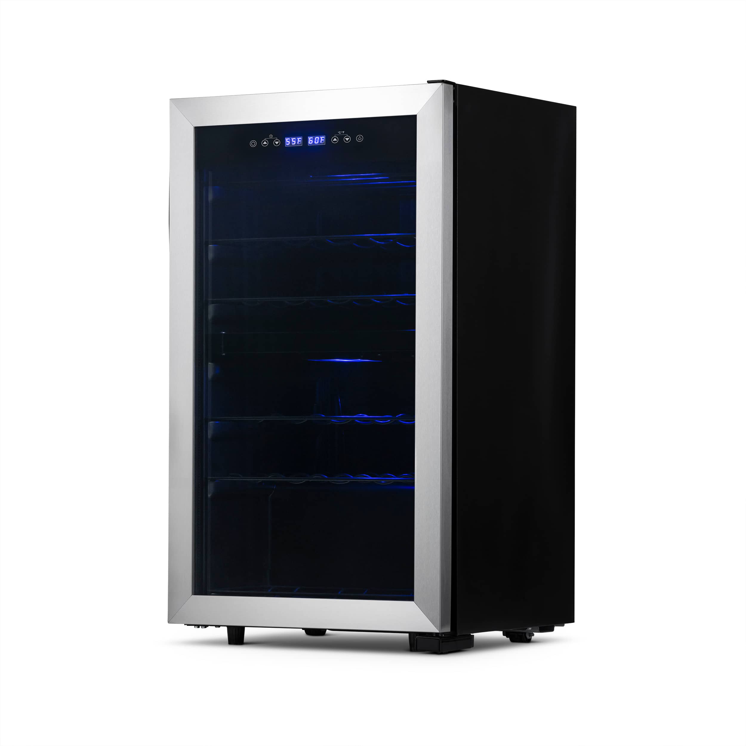 NewAir - Freestanding 28 Bottle Dual Zone Compressor Wine Fridge with Adjustable Racks and Exterior Digital Thermostat - Stainless Steel - Image 7