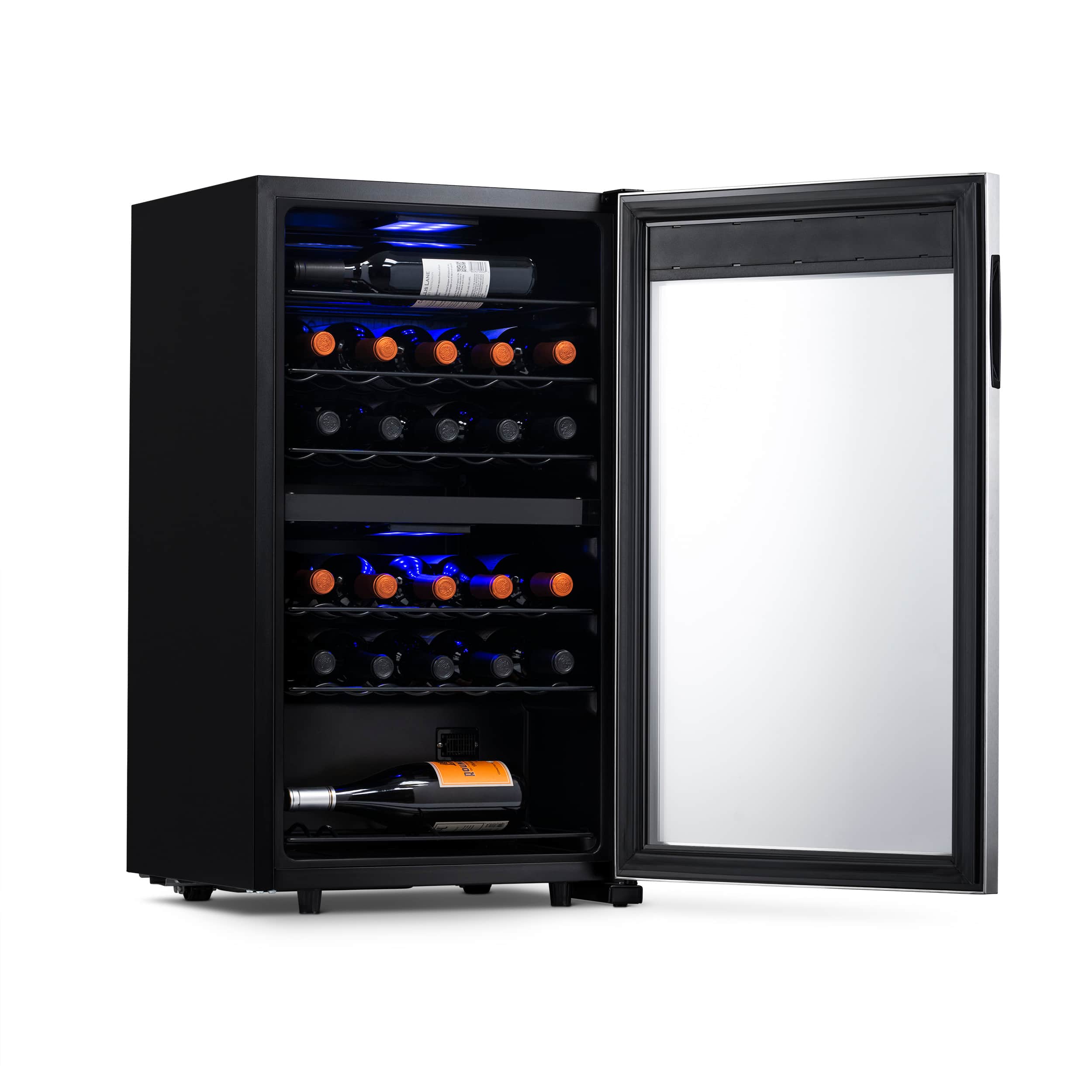 NewAir - Freestanding 28 Bottle Dual Zone Compressor Wine Fridge with Adjustable Racks and Exterior Digital Thermostat - Stainless Steel - Image 5