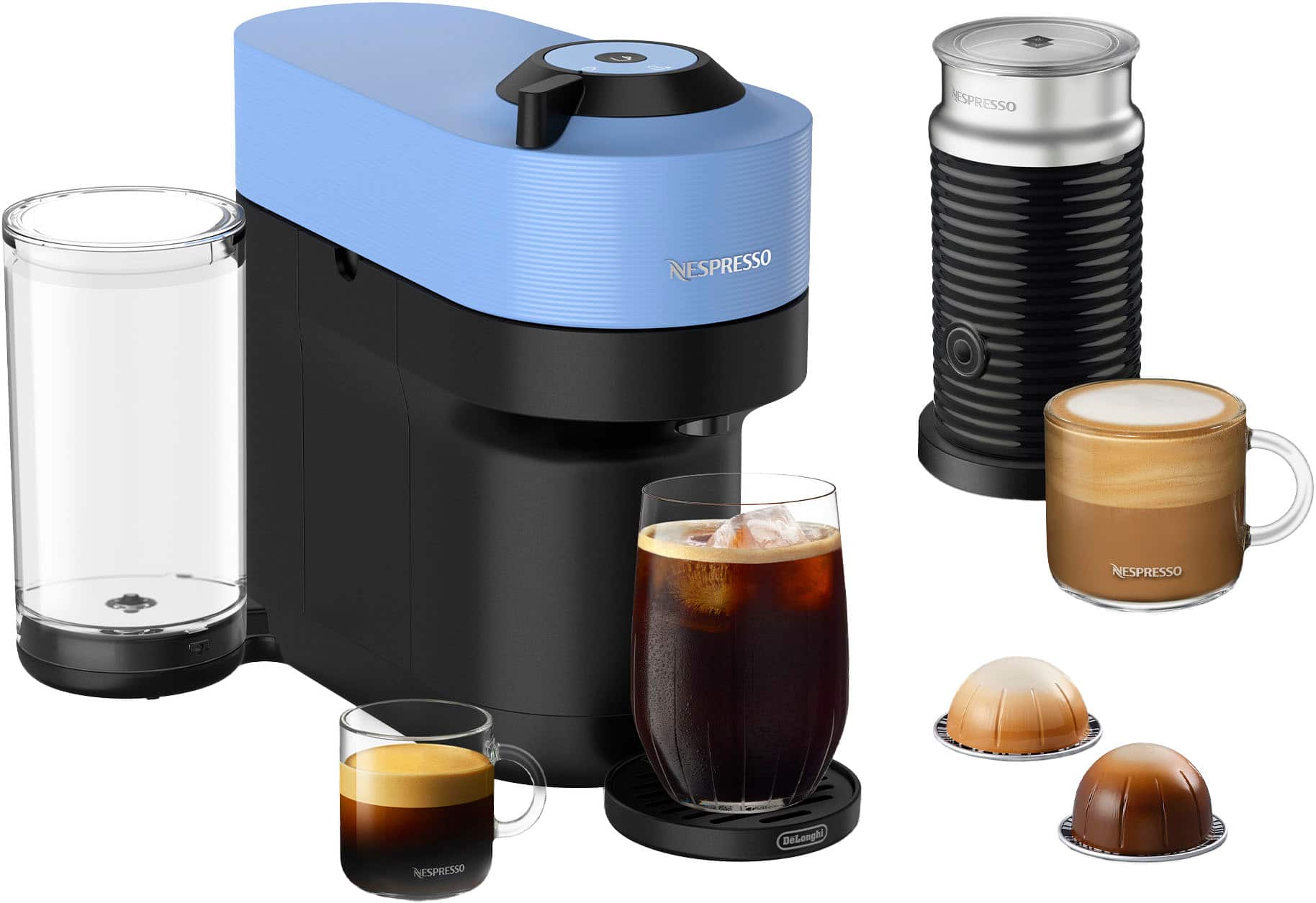 Nespresso - Vertuo Pop+ Coffee and Espresso Maker by De'Longhi with Milk Frother - Pacific Blue