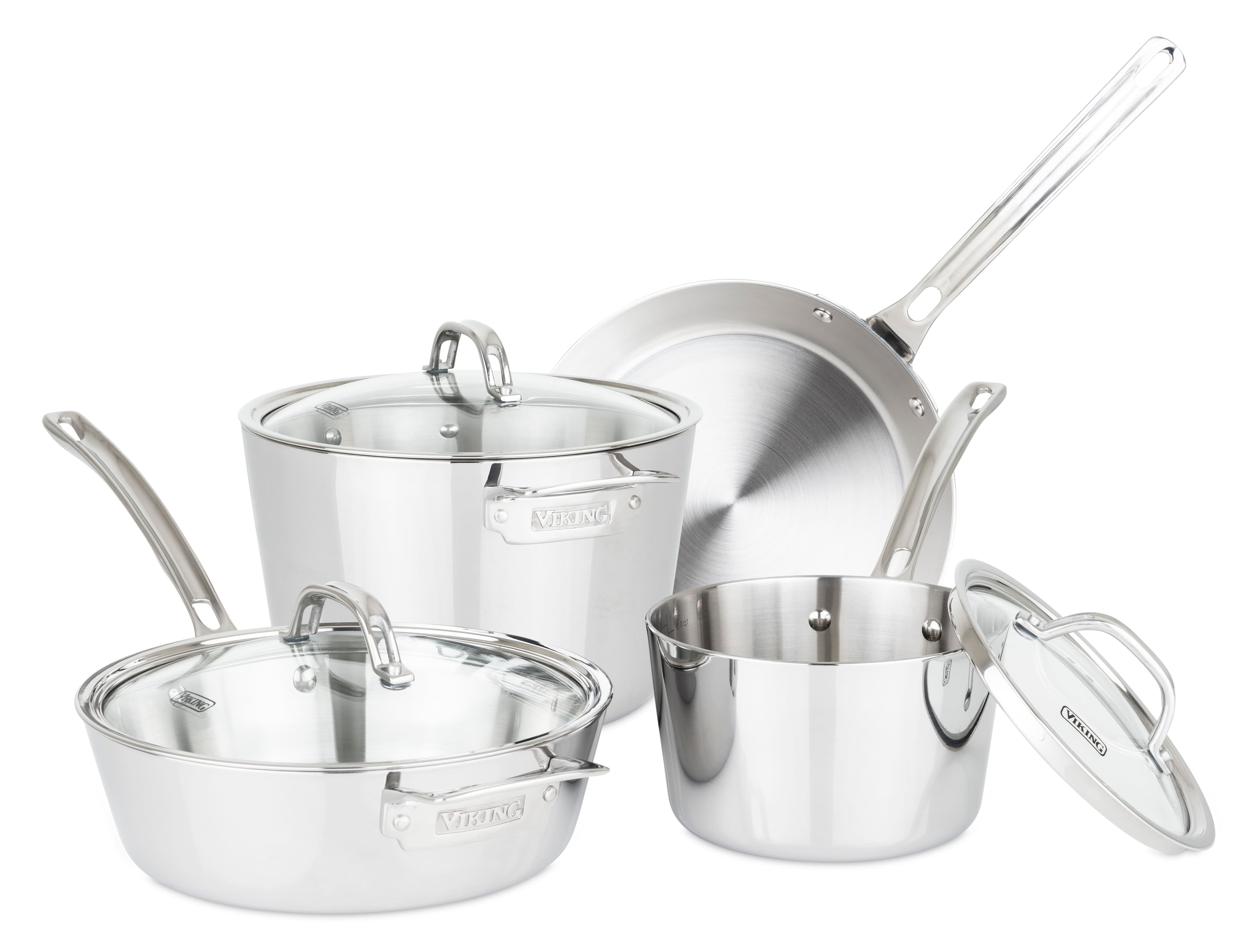 Viking - Contemporary 3 Ply 7-Piece Cookware Set- Mirror - Stainless Steel