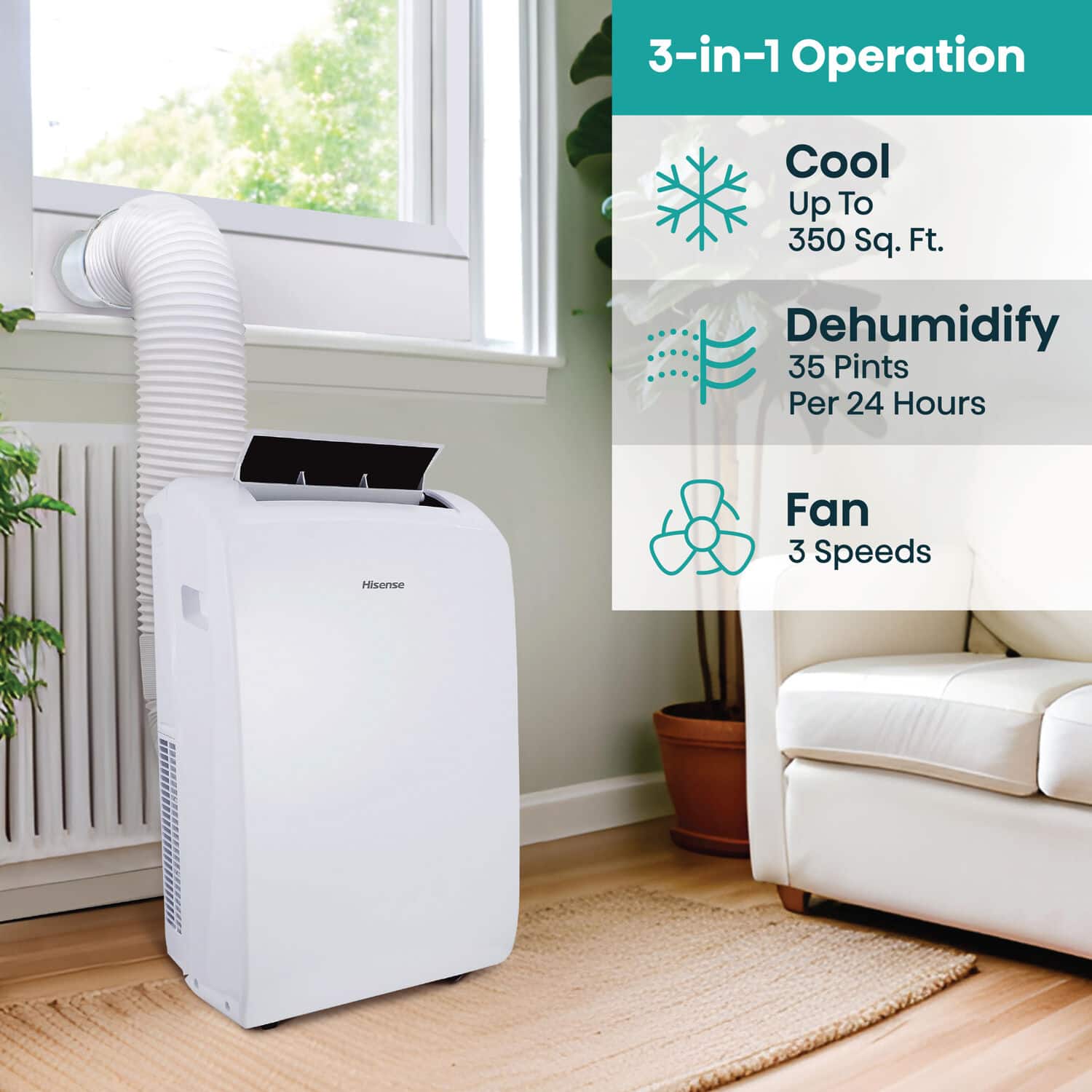 Hisense - 8,000 BTU Smart Portable Air Conditioner with Wi-fi and Remote Control - White - Image 3