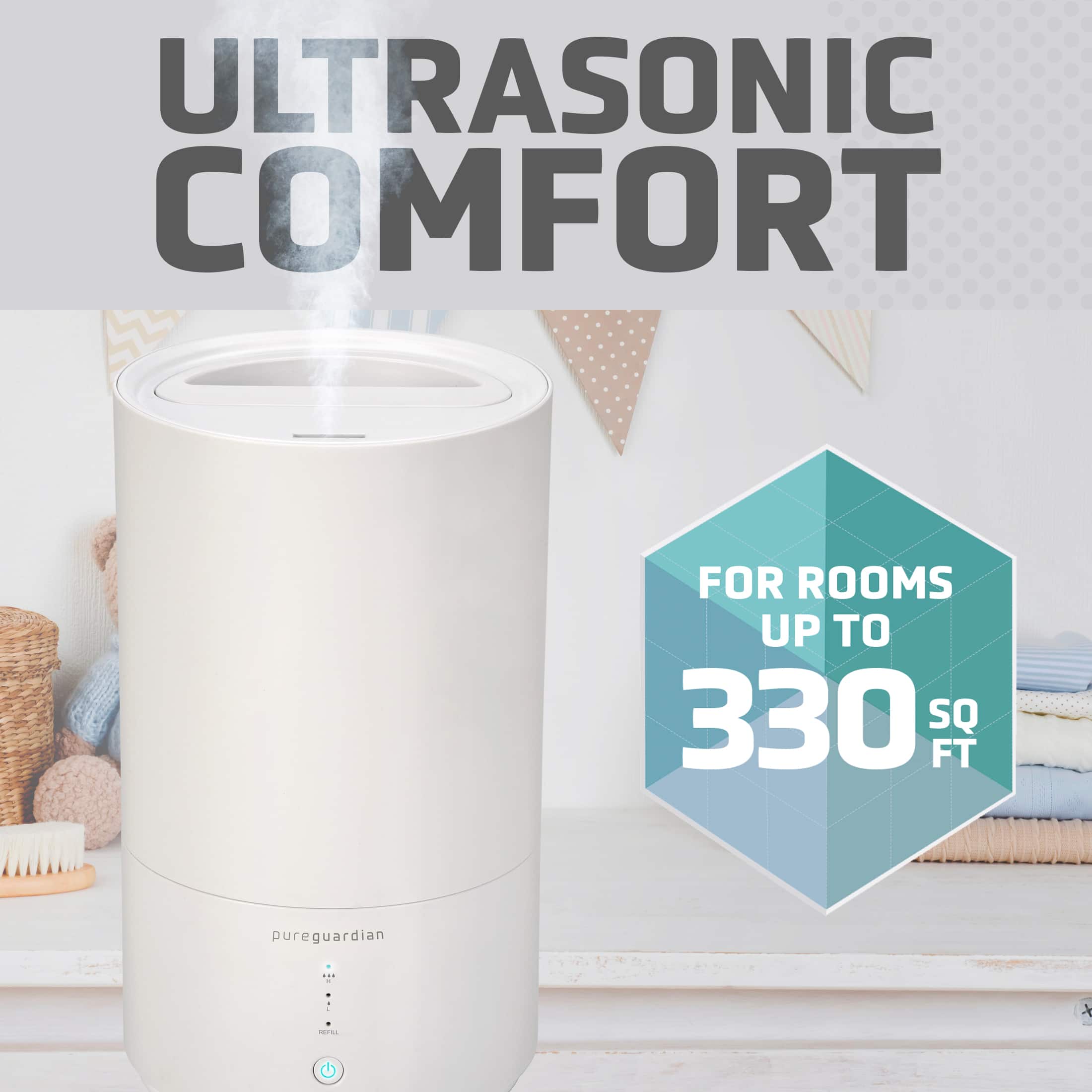 PureGuardian - H950AR Ultrasonic Cool Mist Top Fill Humidifier with Aromatherapy, .80-Gallon - White - Image 5