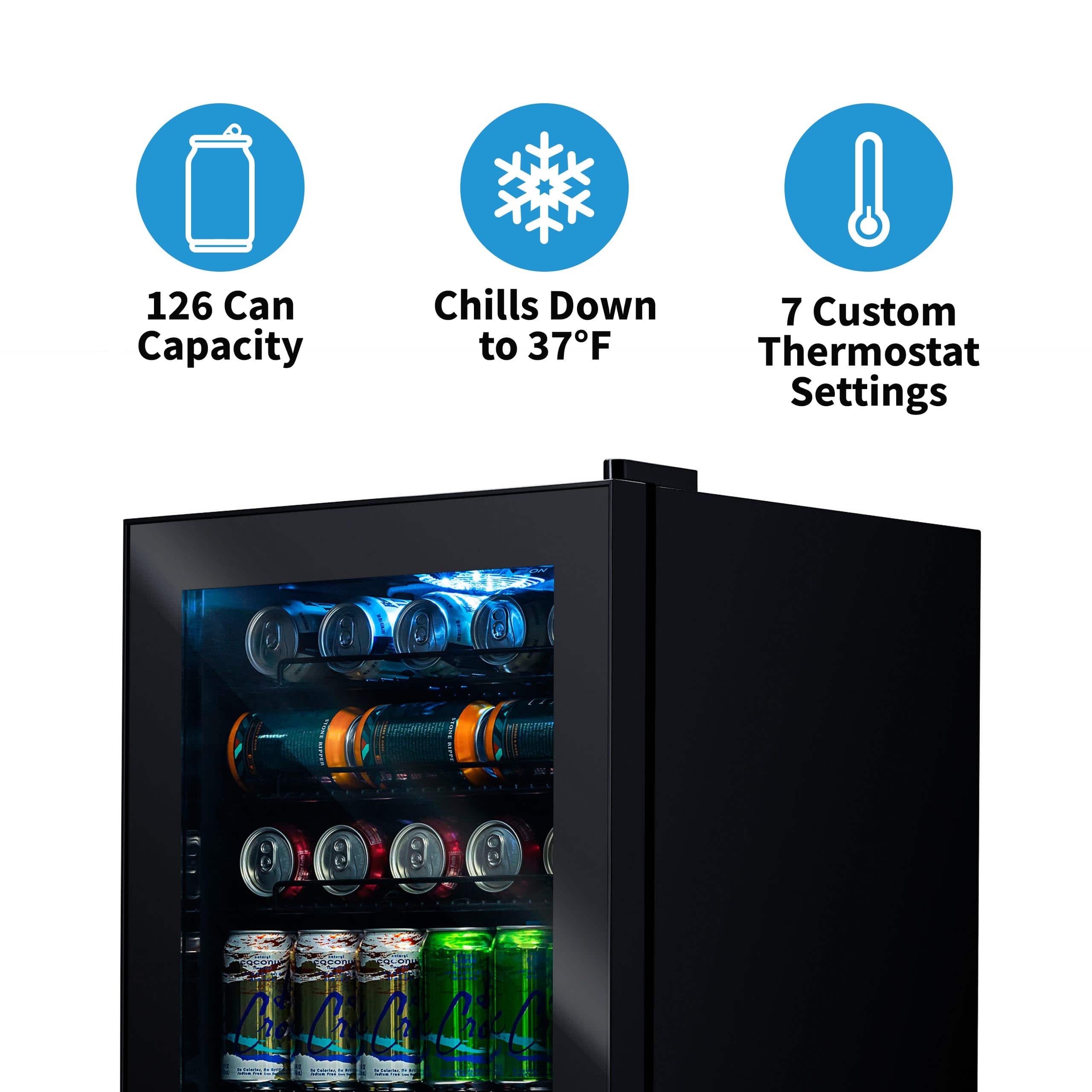 NewAir - 126 Can Freestanding Beverage Fridge with 7 Temperature Settings and Adjustable Shelves - Onyx Black - Image 2