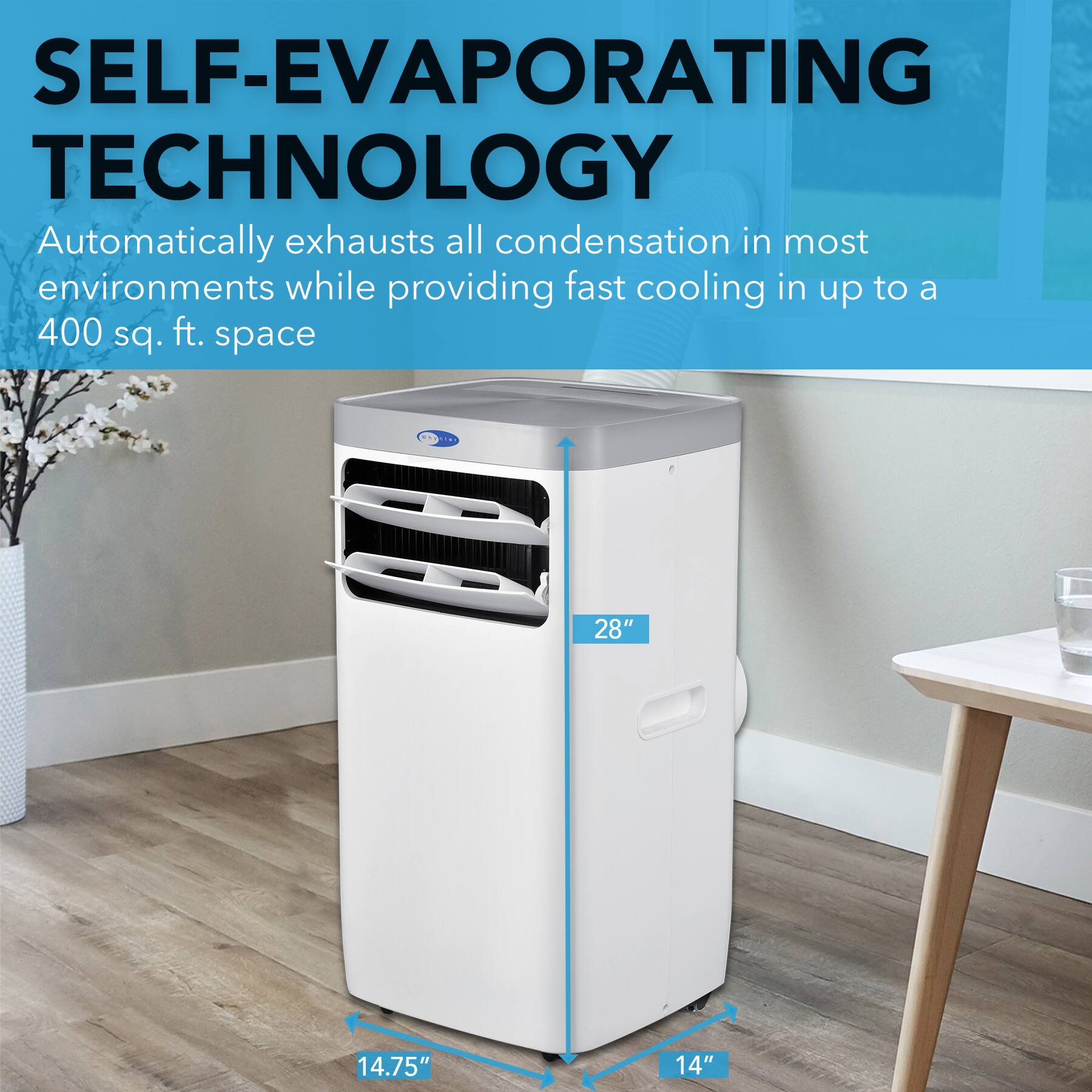 Whynter - ARC-115WG 11,000 BTU (6,800 BTU SACC) Compact Portable Air Conditioner, Dehumidifier, and Fan, up to 400 sq ft - White - Image 4