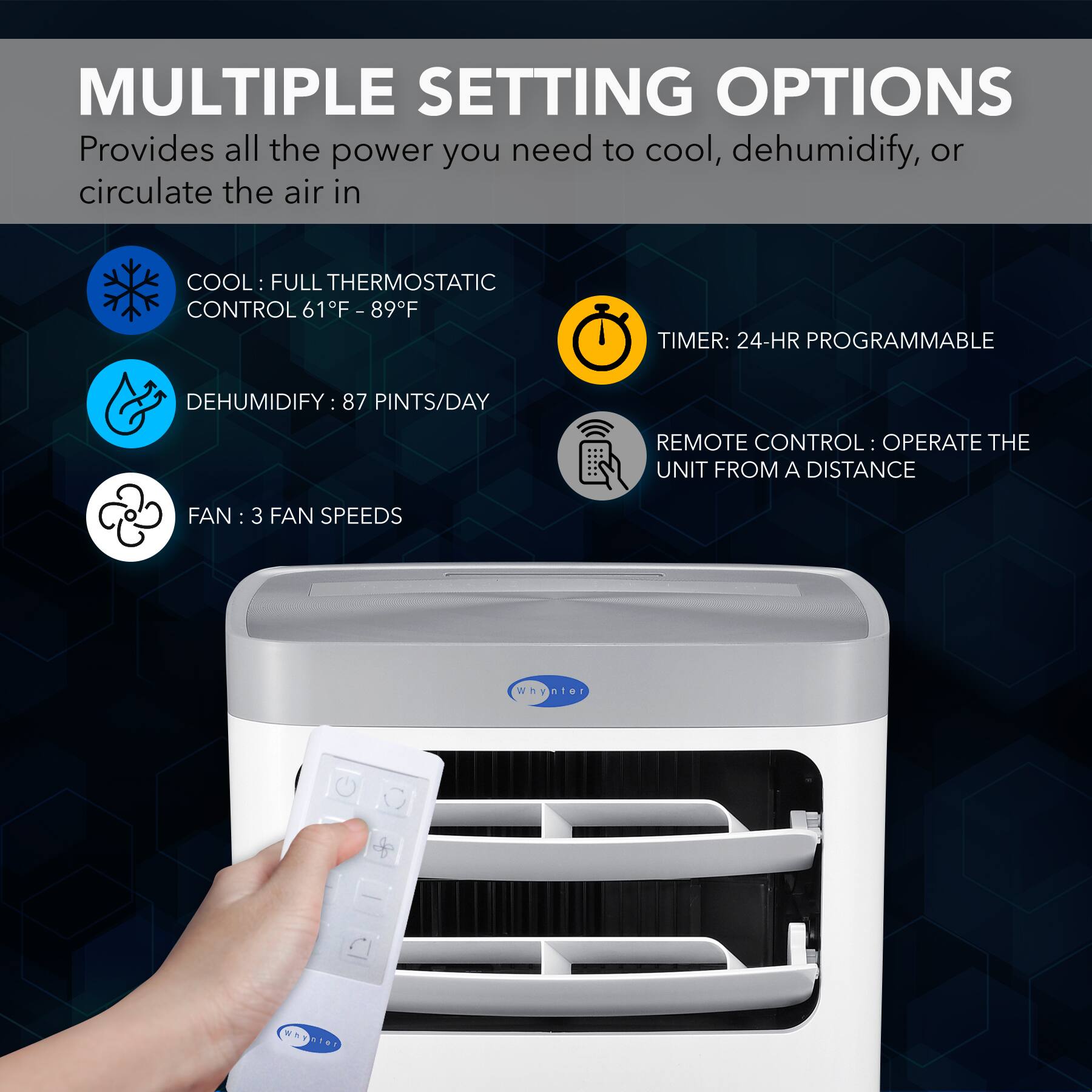 Whynter - ARC-115WG 11,000 BTU (6,800 BTU SACC) Compact Portable Air Conditioner, Dehumidifier, and Fan, up to 400 sq ft - White - Image 8