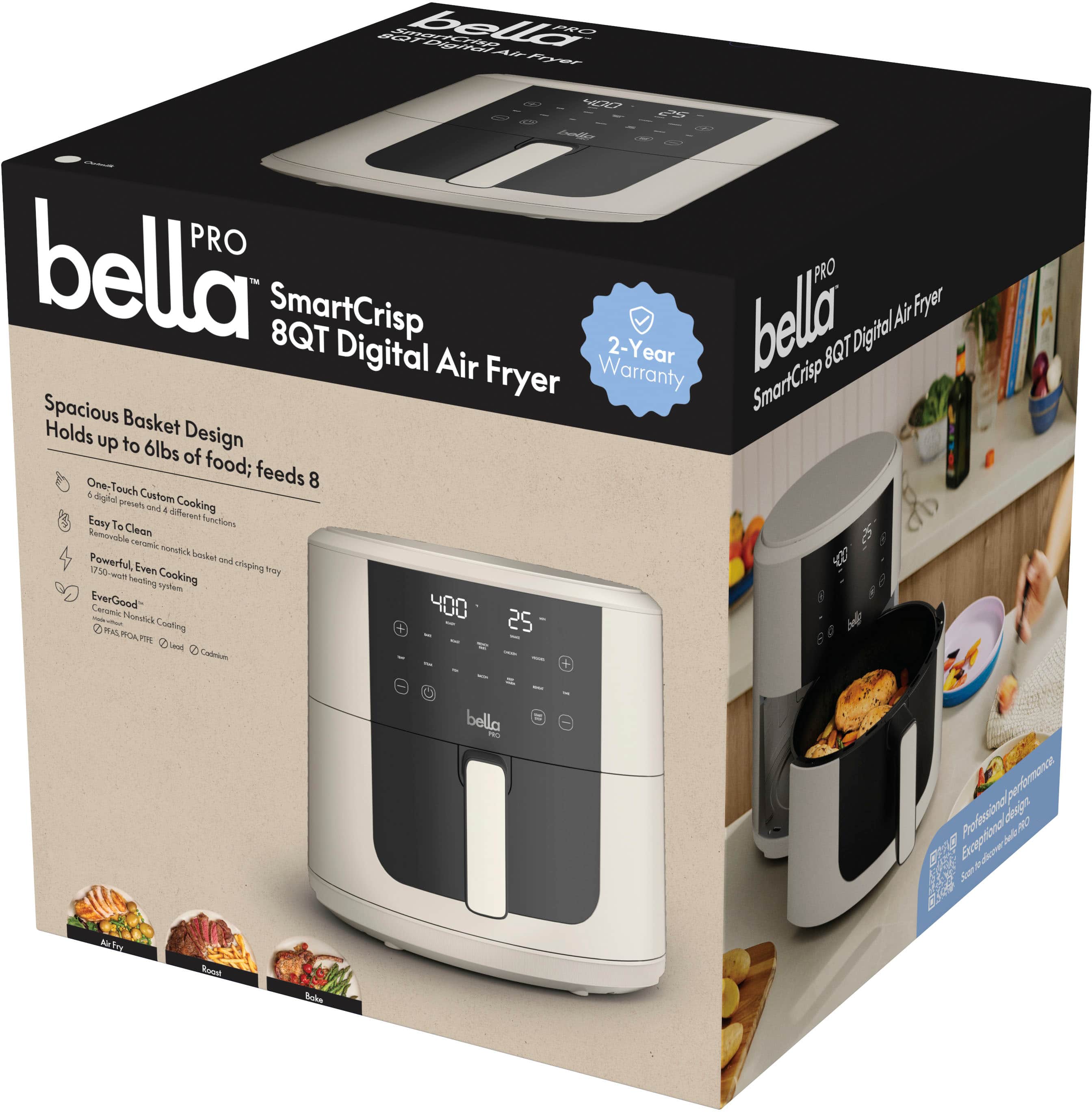 bella PRO - SmartCrisp 8-qt. Touchscreen Air Fryer - Oatmilk - Image 8