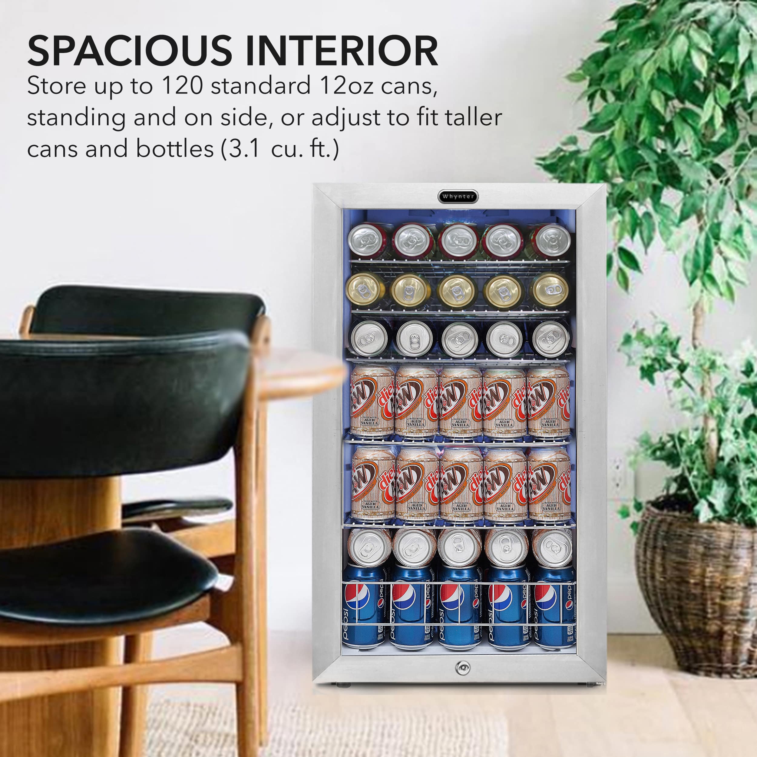 Whynter - 120-Can Beverage Refrigerator - White Cabinet/Stainless Steel Trim - Image 3