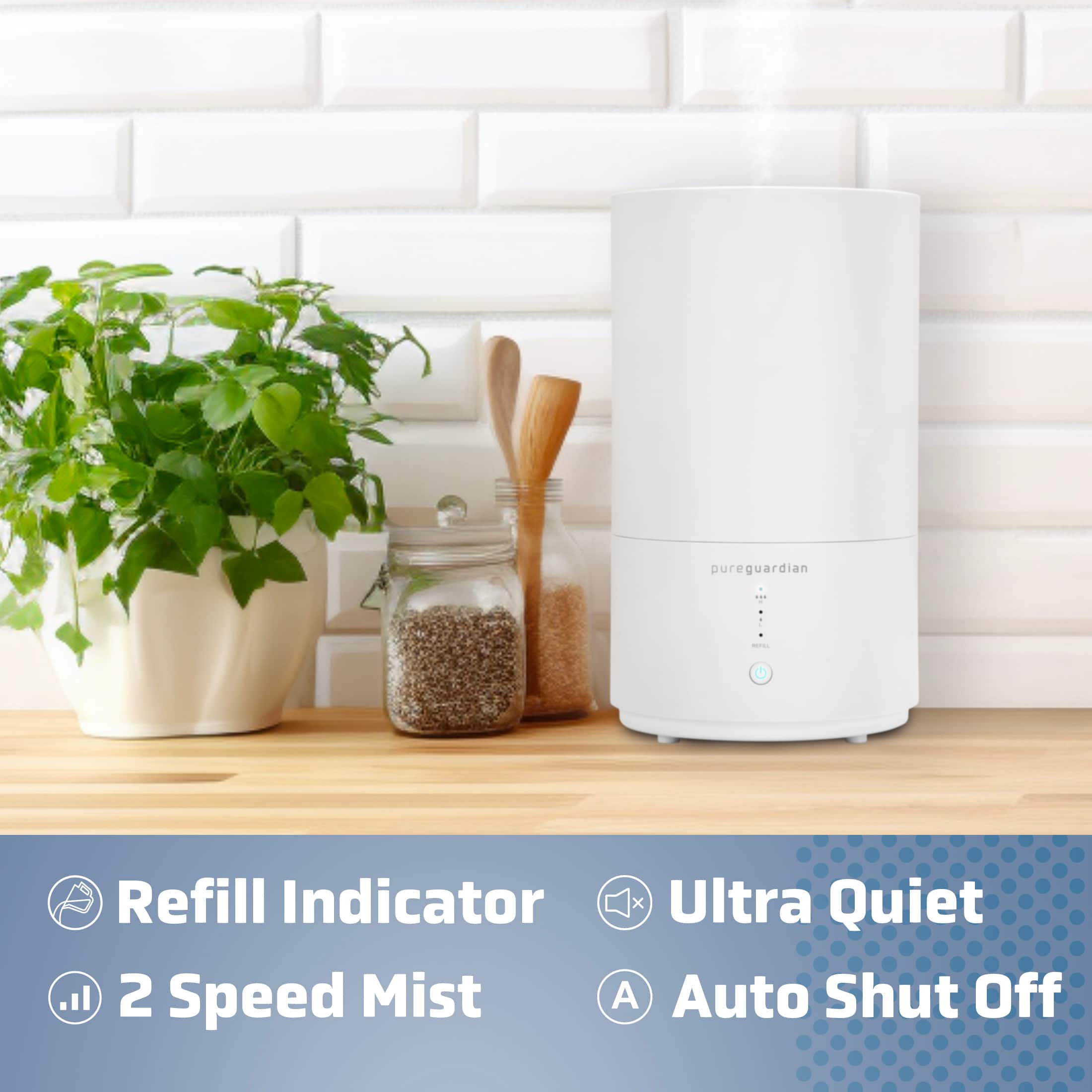 PureGuardian - H950AR Ultrasonic Cool Mist Top Fill Humidifier with Aromatherapy, .80-Gallon - White - Image 3