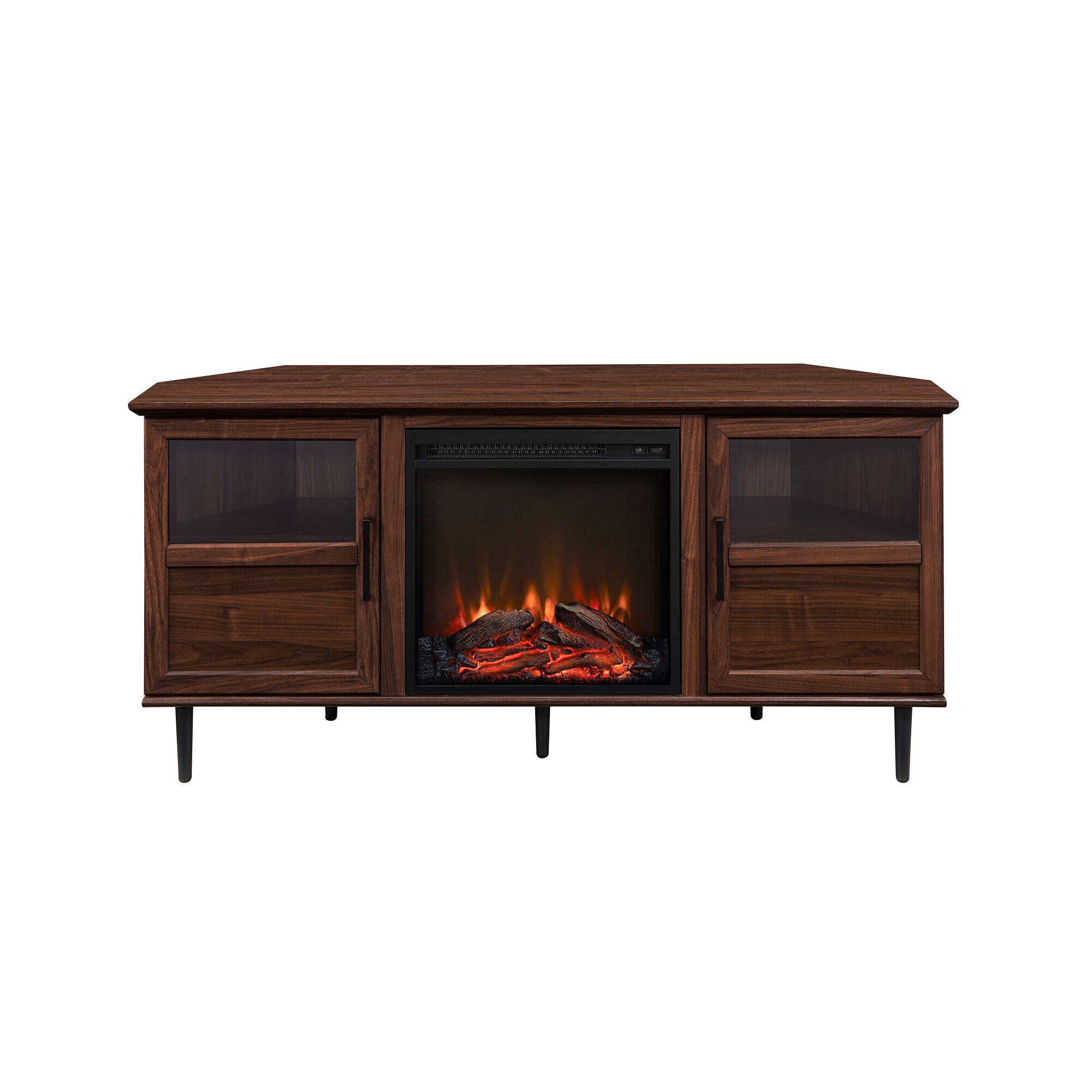Walker Edison - Contemporary Corner Fireplace TV Stand for Most TVs up to 65” - Dark Walnut/Black
