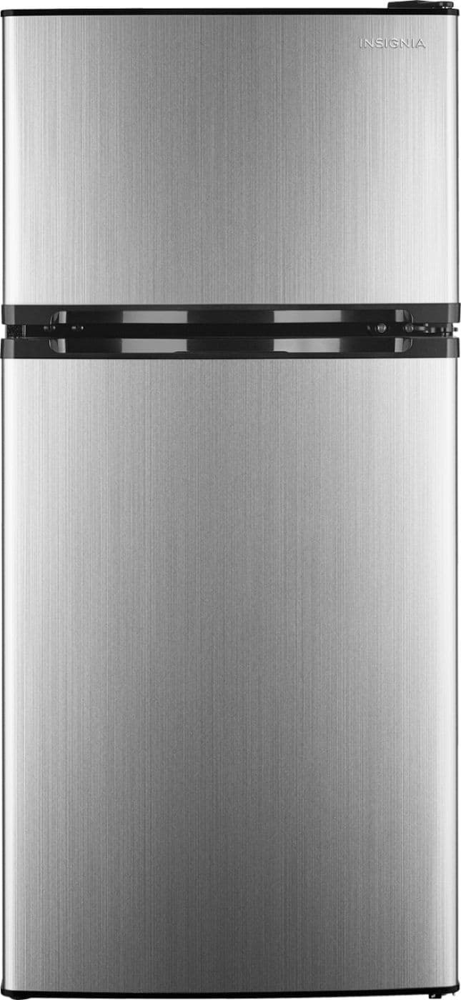 Insignia™ - 4.3 Cu. Ft. Mini Fridge with Top Freezer and ENERGY STAR Certification - Stainless steel