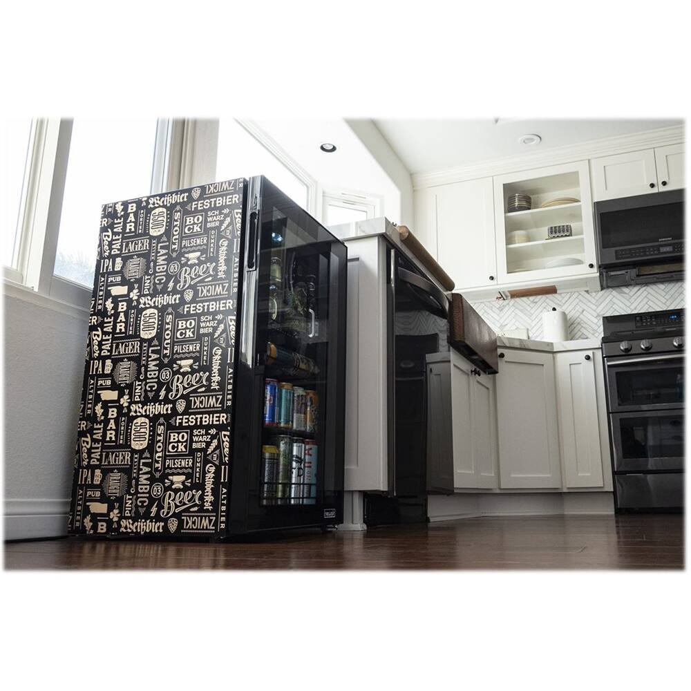 NewAir - 126-Can Beverage Cooler with “Beers of the World” Custom Wrap, Glass Door, Custom, SplitShelf and 7 Temperature Settings - Black - Image 4