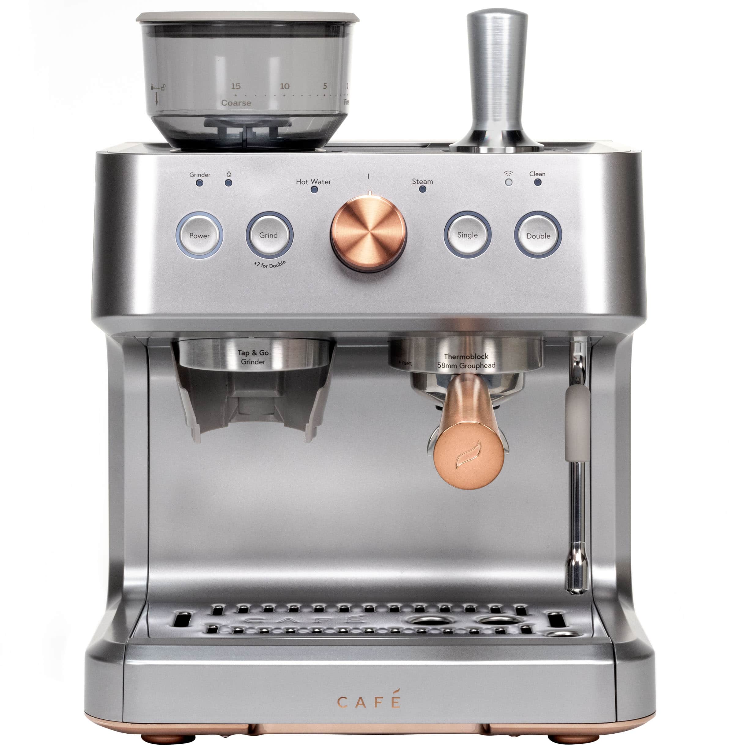 Café - Bellissimo Semi-Automatic Espresso Machine with 15 bars of pressure, Milk Frother, and Built-In Wi-Fi - Steel Silver - Image 4