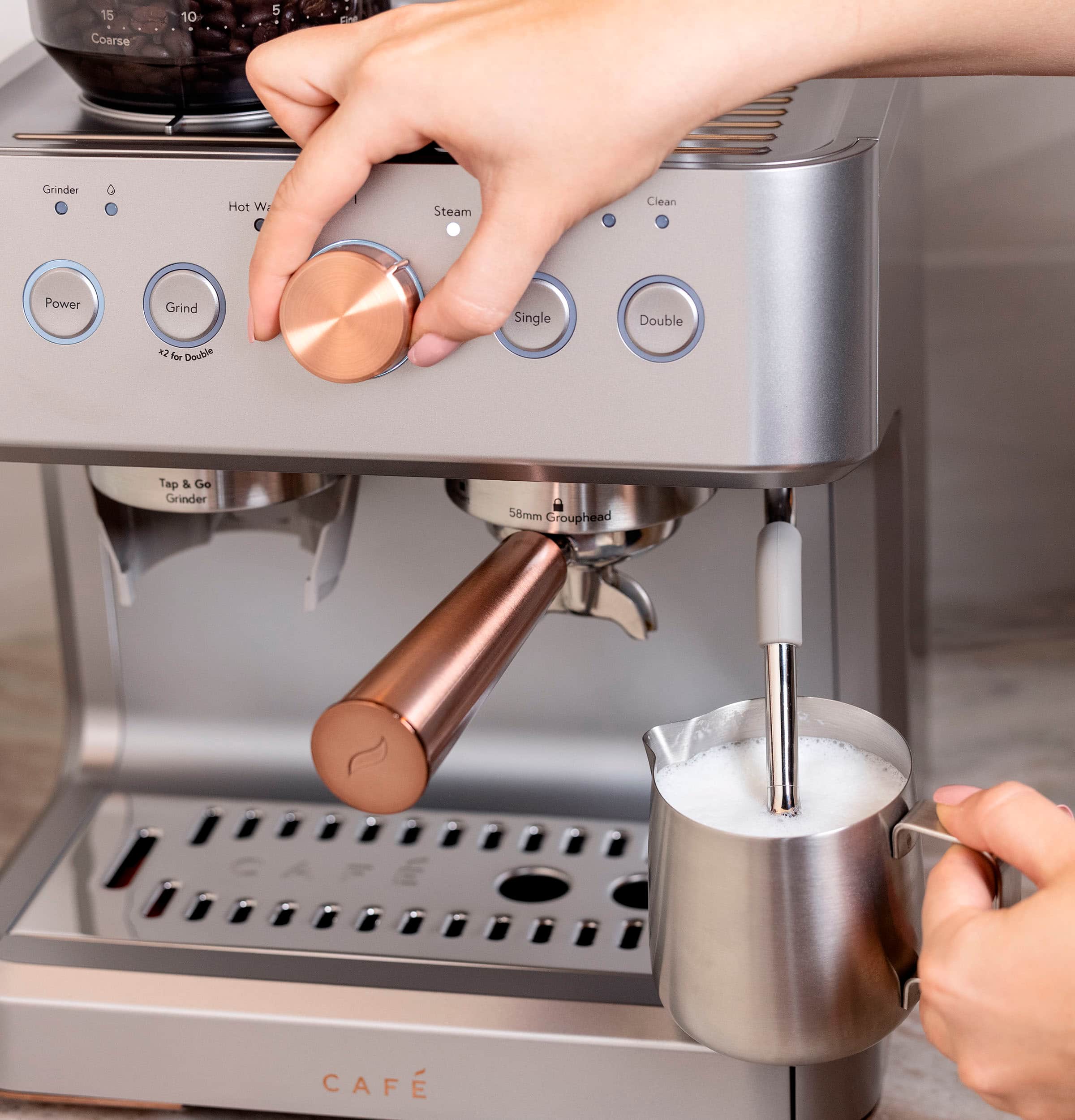 Café - Bellissimo Semi-Automatic Espresso Machine with 15 bars of pressure, Milk Frother, and Built-In Wi-Fi - Steel Silver - Image 7
