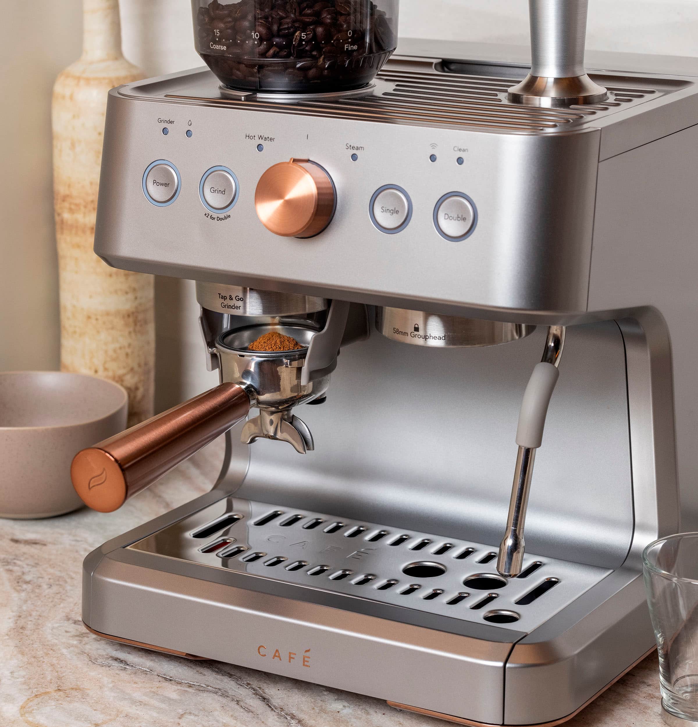 Café - Bellissimo Semi-Automatic Espresso Machine with 15 bars of pressure, Milk Frother, and Built-In Wi-Fi - Steel Silver - Image 8