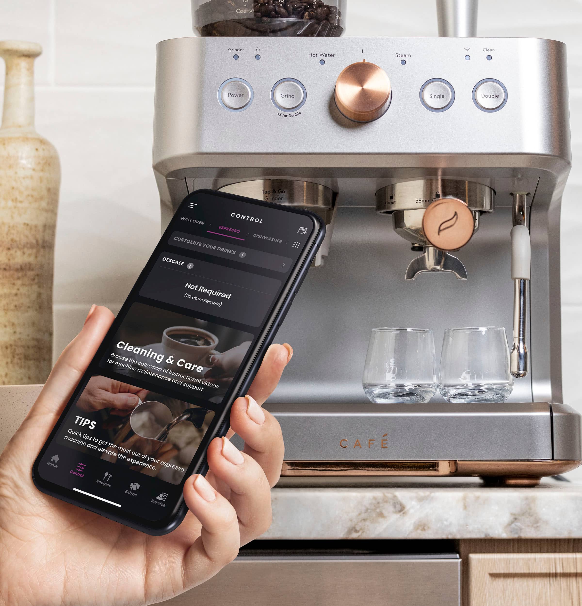 Café - Bellissimo Semi-Automatic Espresso Machine with 15 bars of pressure, Milk Frother, and Built-In Wi-Fi - Steel Silver - Image 12