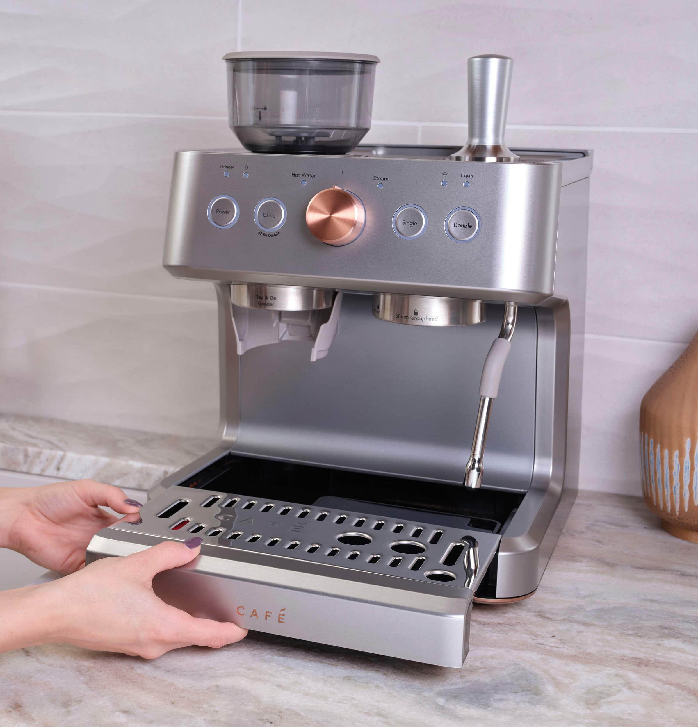 Café - Bellissimo Semi-Automatic Espresso Machine with 15 bars of pressure, Milk Frother, and Built-In Wi-Fi - Steel Silver - Image 22
