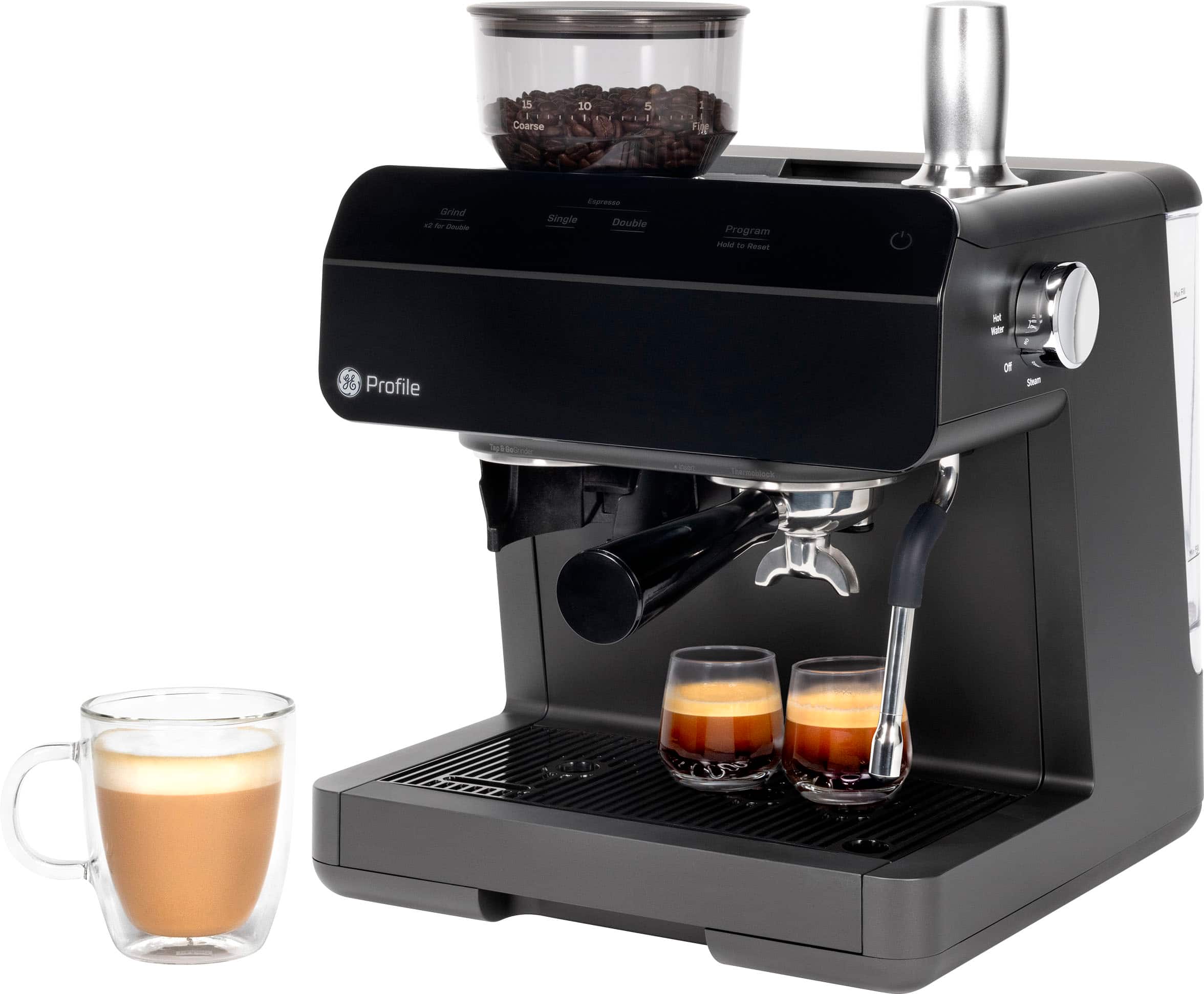 GE Profile - Semi-Automatic Espresso Machine with 15 bars of pressure, Milk Frother, and Built-In Wi-Fi - Black - Image 3