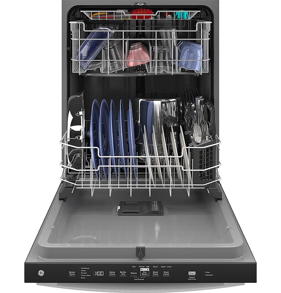 GE - 24" Top Control Built-In Plastic Tub Dishwasher with 3rd Rack, Dry Boost and 50 dBA - White - Image 3