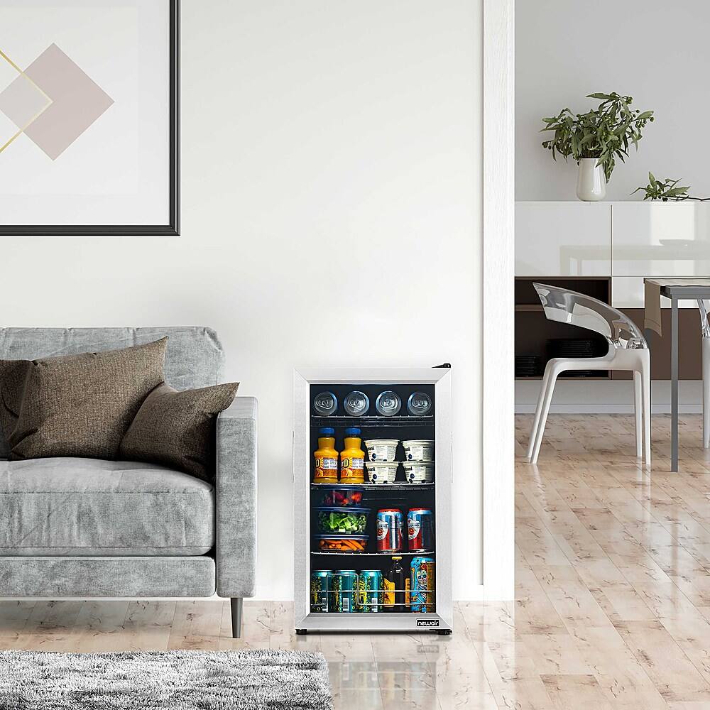 NewAir - 100-Can Beverage Cooler with Reversible Glass Door, Removable Wire Shelves, Double Pane Glass Doors, LED Light - Stainless Steel - Image 3