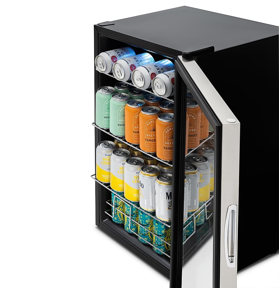 NewAir - 100-Can Beverage Cooler with Reversible Glass Door, Removable Wire Shelves, Double Pane Glass Doors, LED Light - Stainless Steel - Image 6