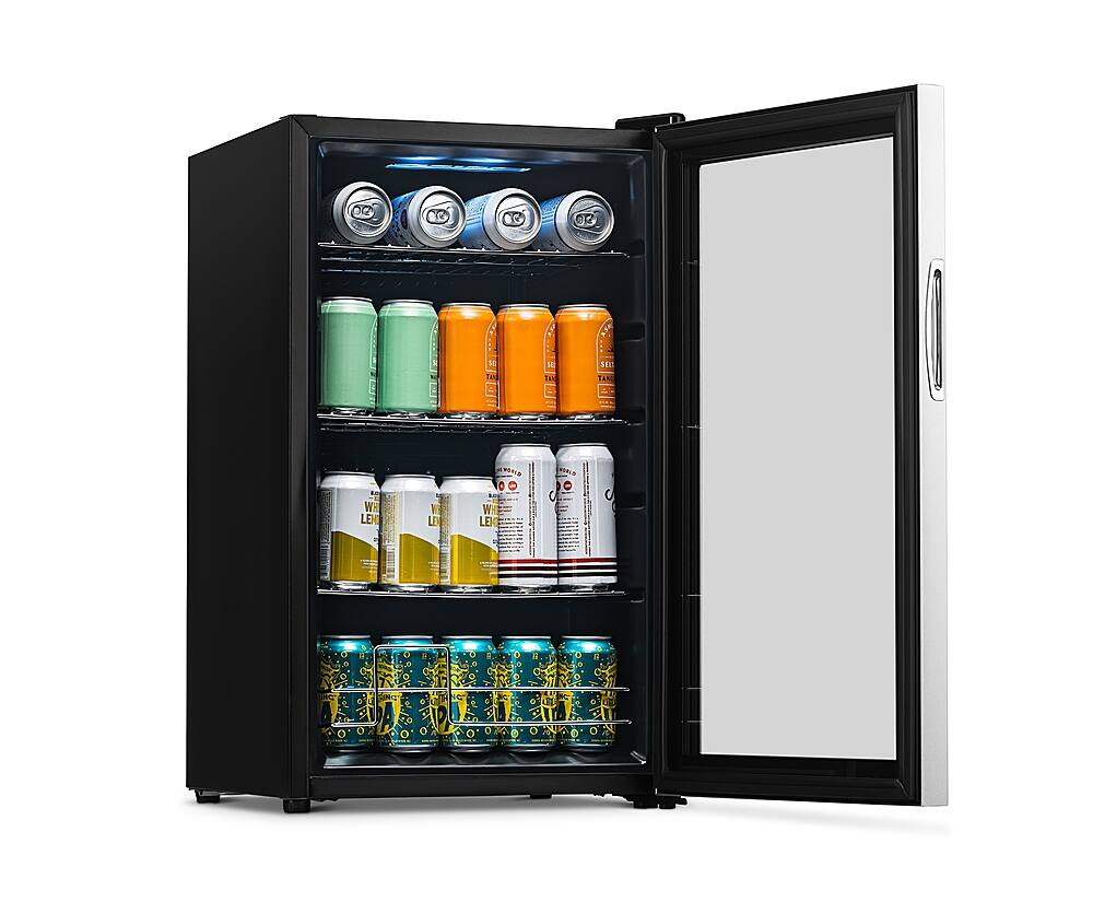 NewAir - 100-Can Beverage Cooler with Reversible Glass Door, Removable Wire Shelves, Double Pane Glass Doors, LED Light - Stainless Steel - Image 7