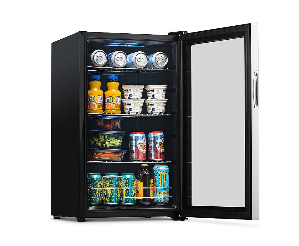 NewAir - 100-Can Beverage Cooler with Reversible Glass Door, Removable Wire Shelves, Double Pane Glass Doors, LED Light - Stainless Steel - Image 8