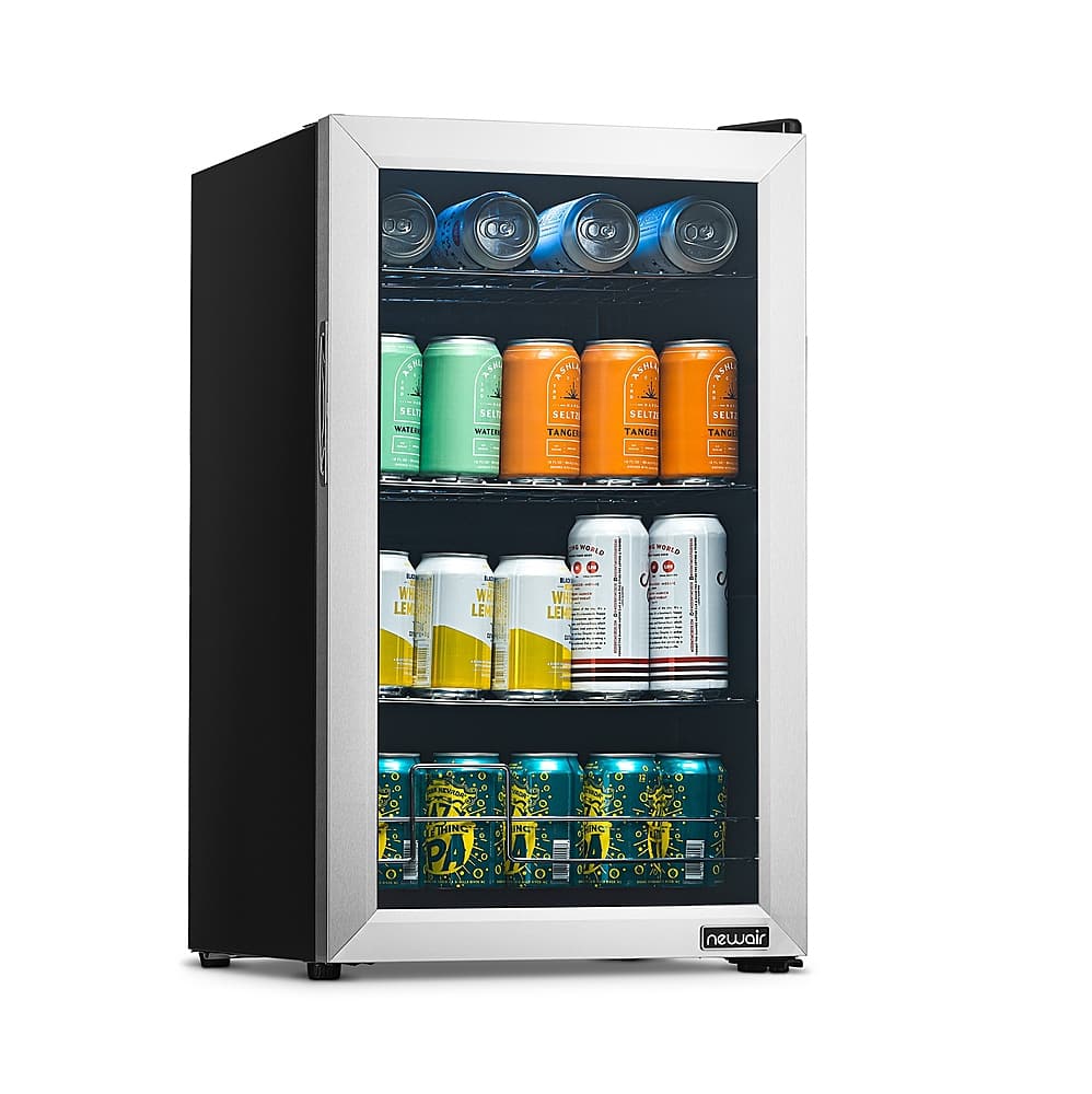 NewAir - 100-Can Beverage Cooler with Reversible Glass Door, Removable Wire Shelves, Double Pane Glass Doors, LED Light - Stainless Steel - Image 2