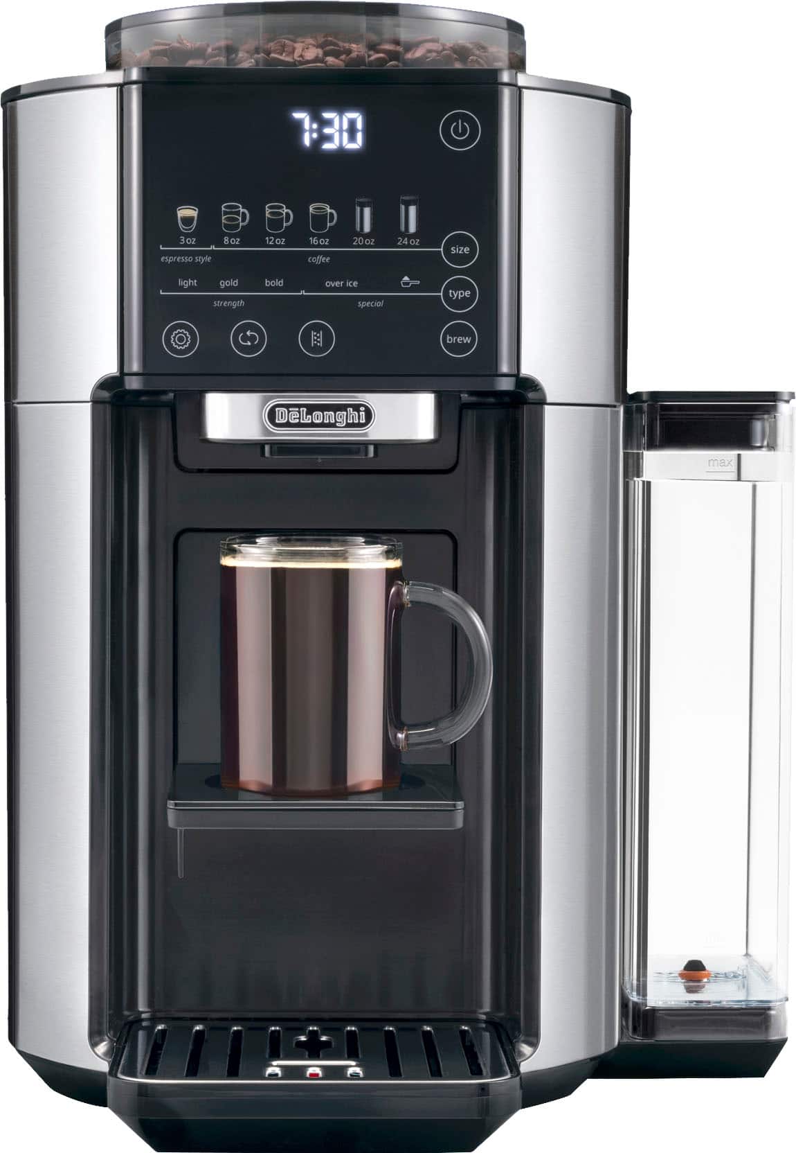 De'Longhi - TrueBrew Automatic Single Serve, 8 oz to 24 oz Coffee Maker with Bean Extract Technology - Stainless