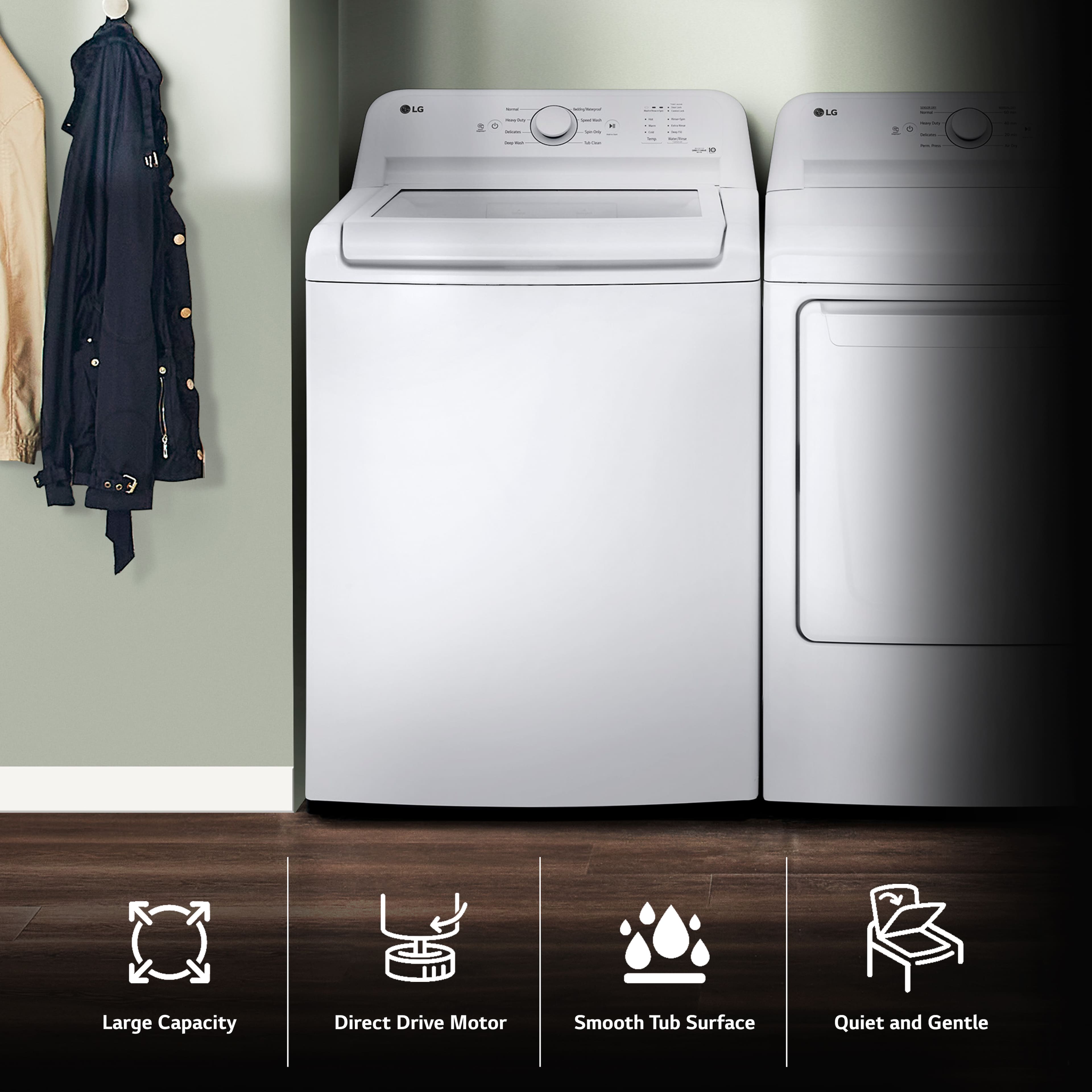 LG - 4.1 Cu. Ft. High-Efficiency Top Load Washer with TurboDrum Technology - White - Image 5