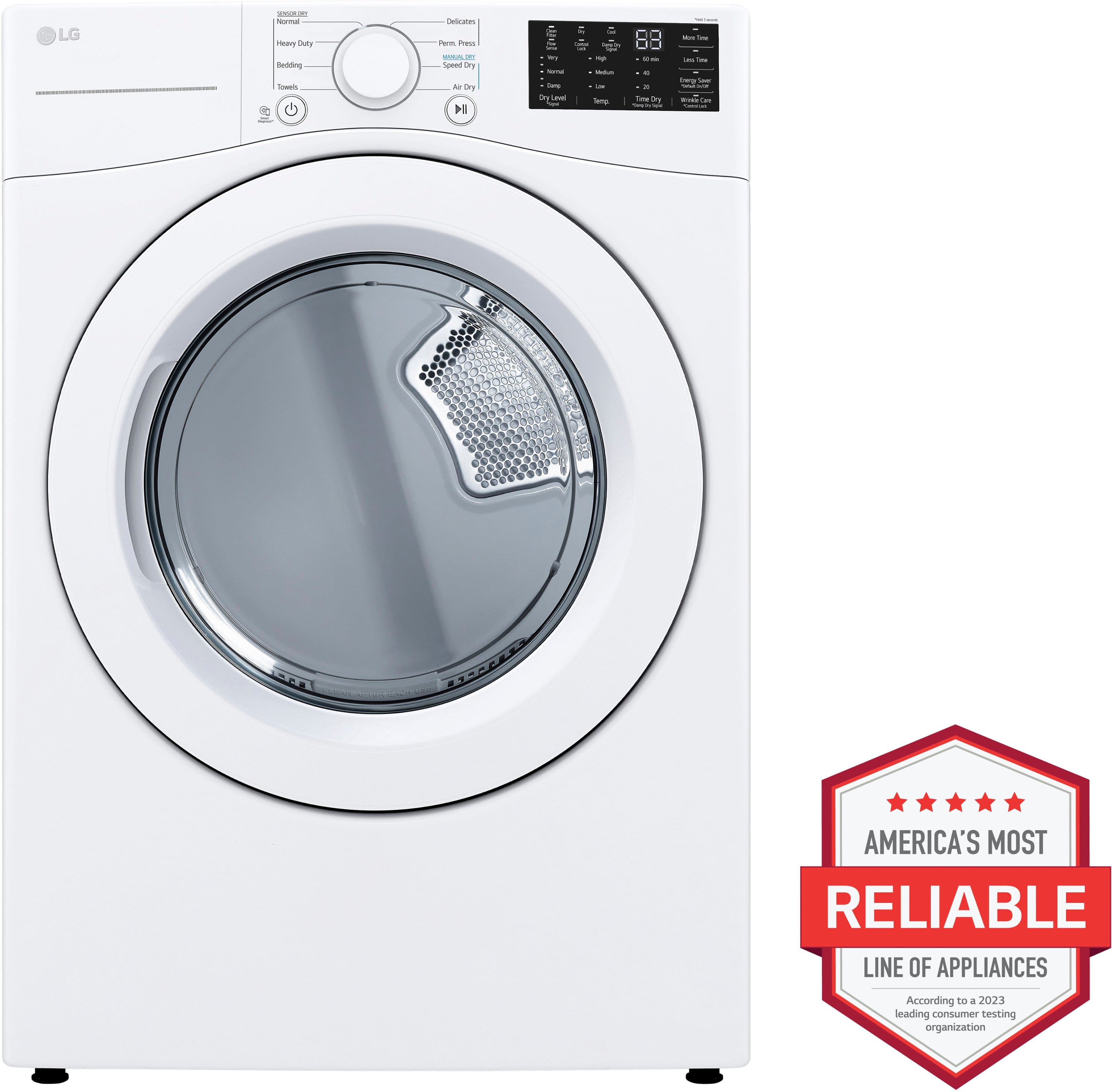 LG - 7.4 Cu. Ft. Stackable Electric Dryer with Wrinkle Care - White - Image 4