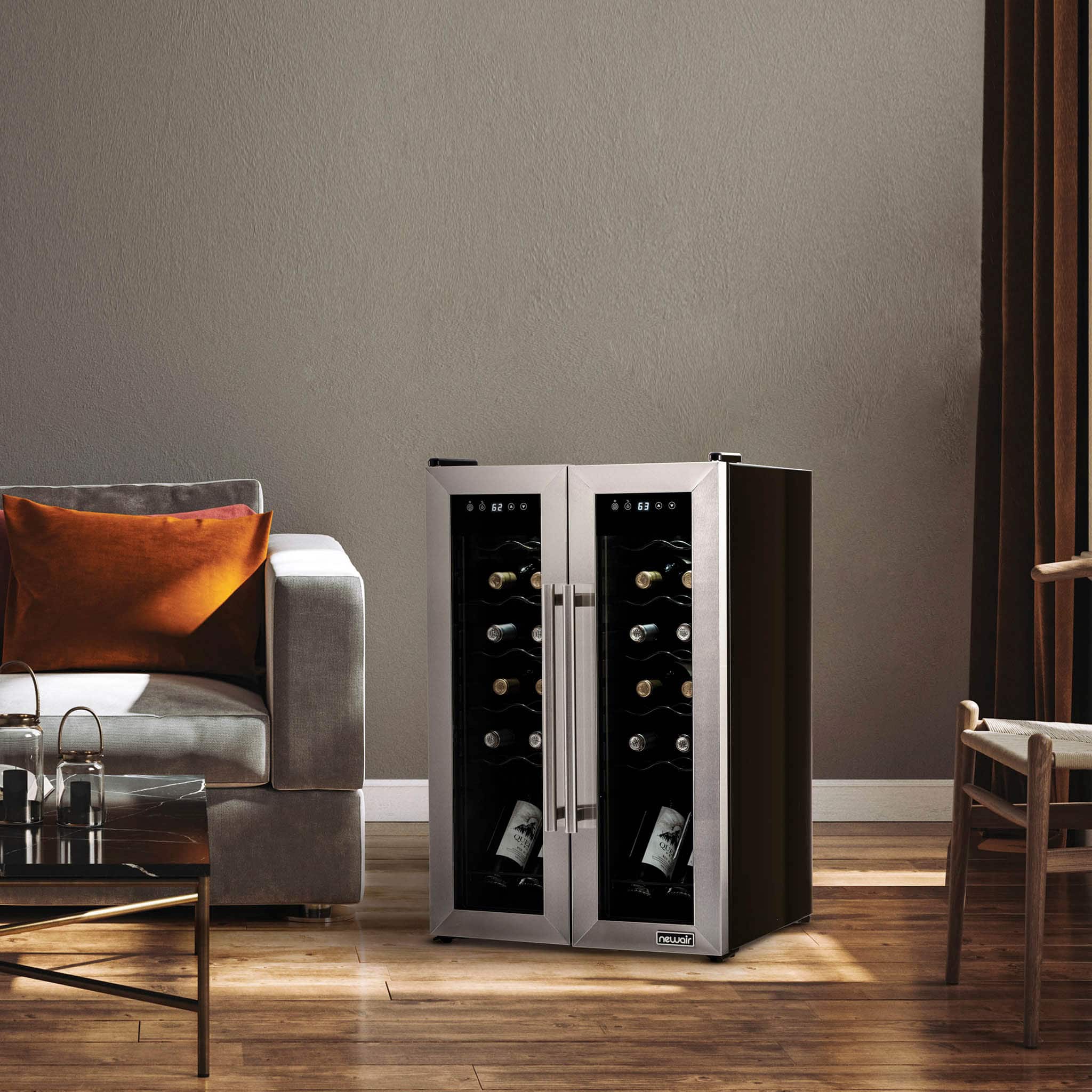 NewAir - 24-Bottle Dual Zone Wine Cooler with French Doors - Stainless Steel - Image 2