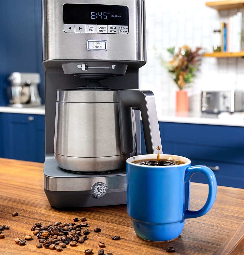GE - 10 Cup Programmable Coffee Maker with Single Serve and Thermal Carafe - Stainless Steel - Image 7