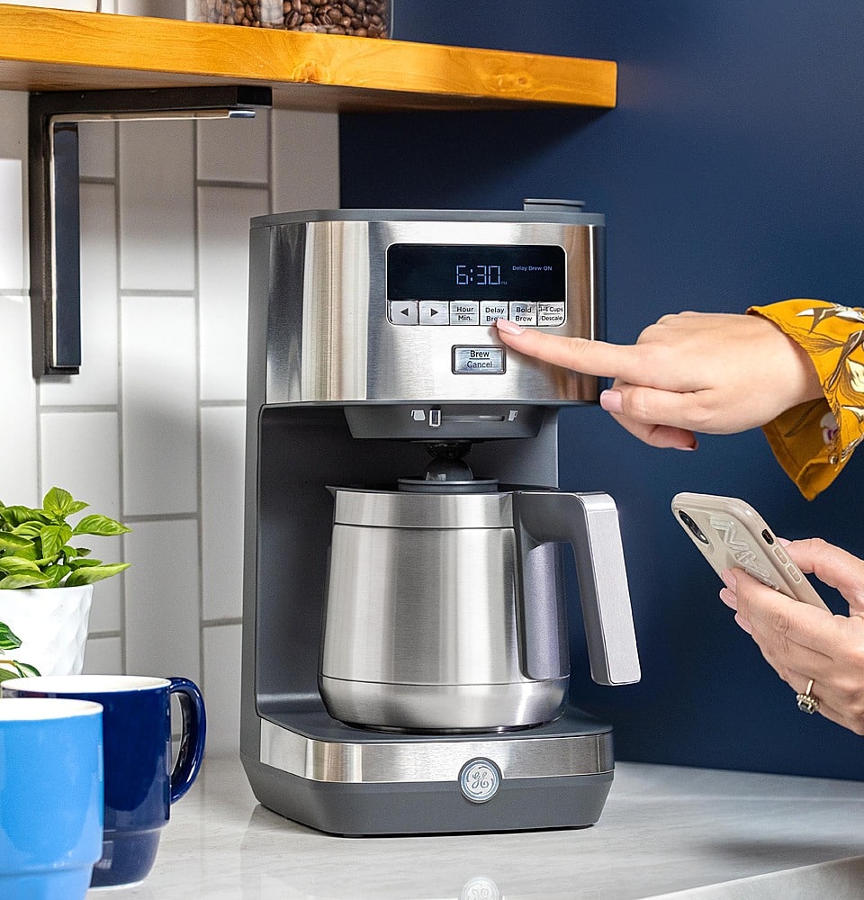 GE - 10 Cup Programmable Coffee Maker with Single Serve and Thermal Carafe - Stainless Steel - Image 8