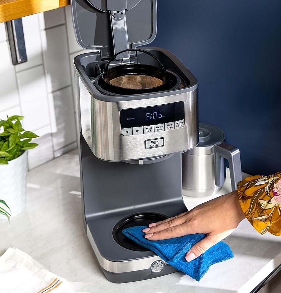 GE - 10 Cup Programmable Coffee Maker with Single Serve and Thermal Carafe - Stainless Steel - Image 9