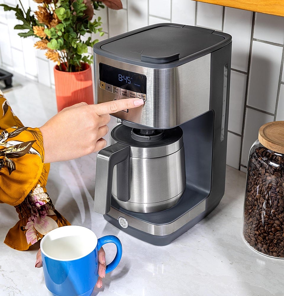 GE - 10 Cup Programmable Coffee Maker with Single Serve and Thermal Carafe - Stainless Steel - Image 10