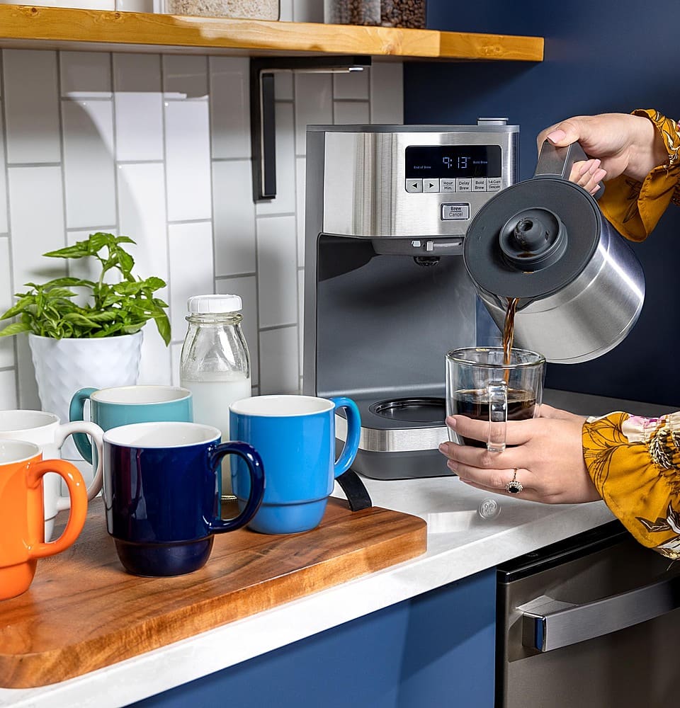GE - 10 Cup Programmable Coffee Maker with Single Serve and Thermal Carafe - Stainless Steel - Image 11