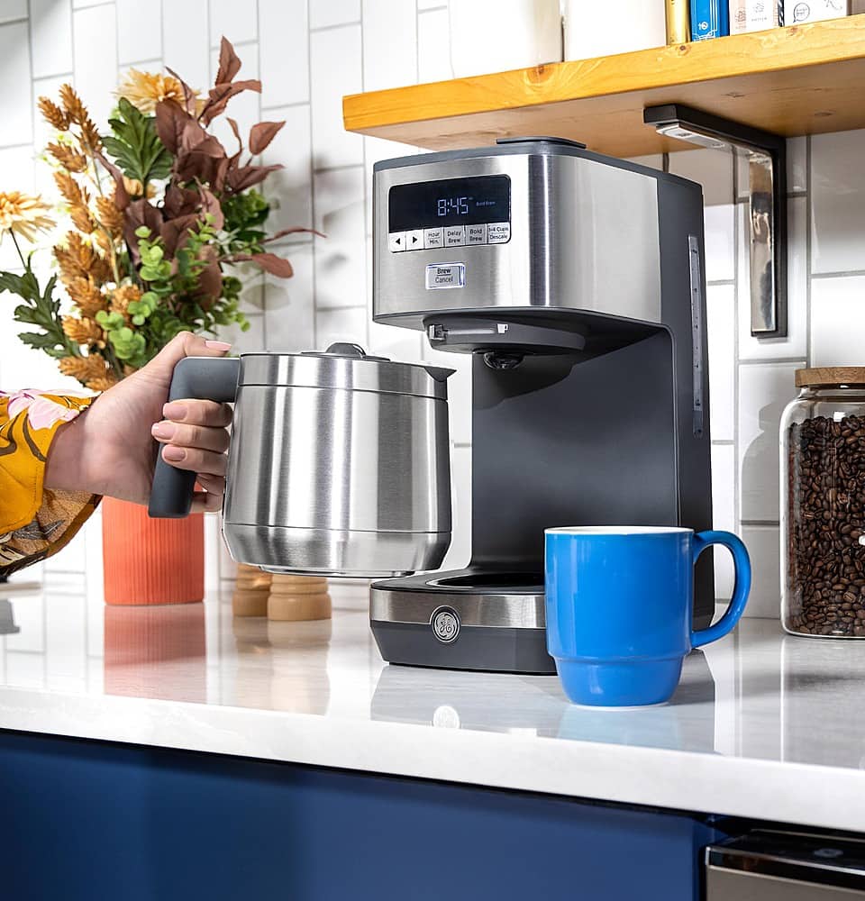 GE - 10 Cup Programmable Coffee Maker with Single Serve and Thermal Carafe - Stainless Steel - Image 13