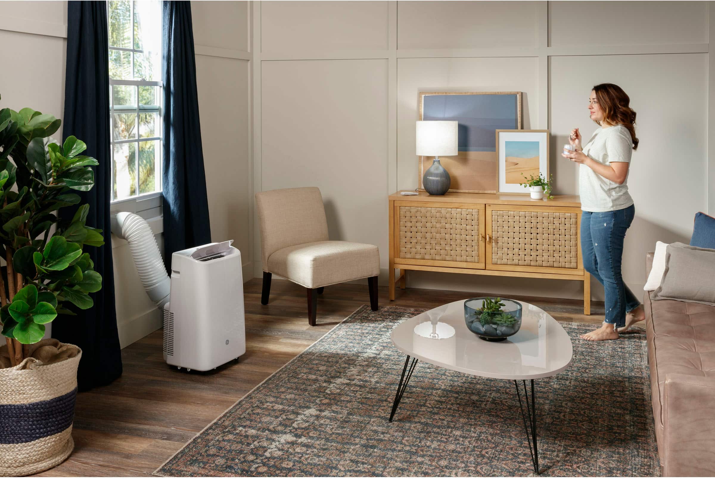 GE - 300 Sq. Ft. 7,500 BTU Smart Portable Air Conditioner - White - Image 9