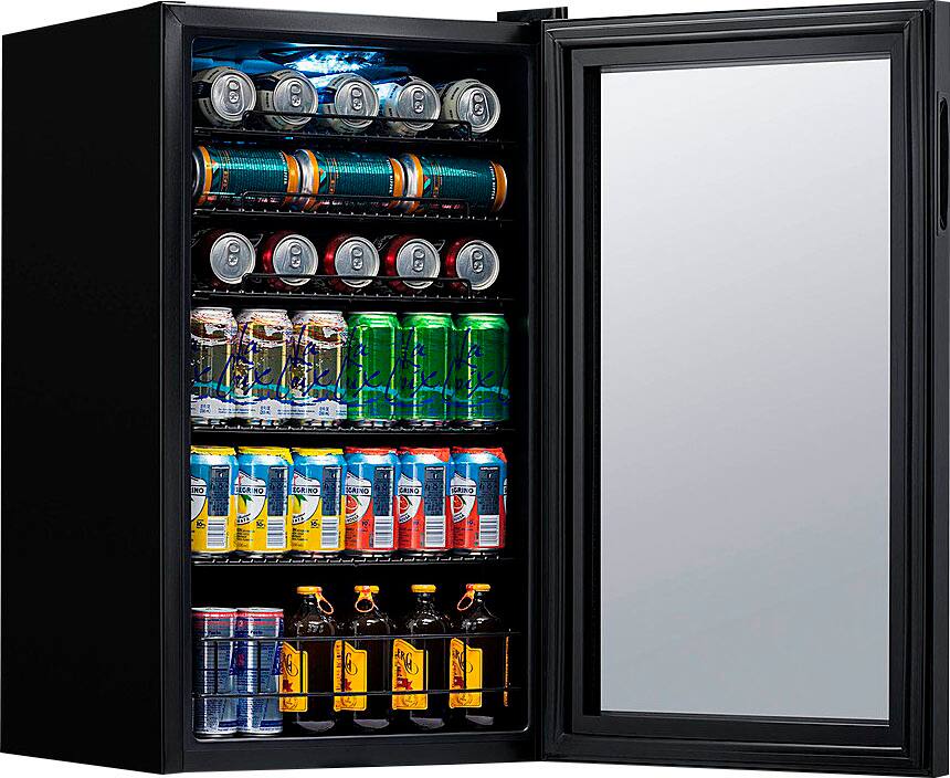 NewAir - Refurbished 126-Can Beverage Cooler with Glass Door, Adjustable Shelves, 7 Temperature Settings and Lock - Onyx Black - Image 2