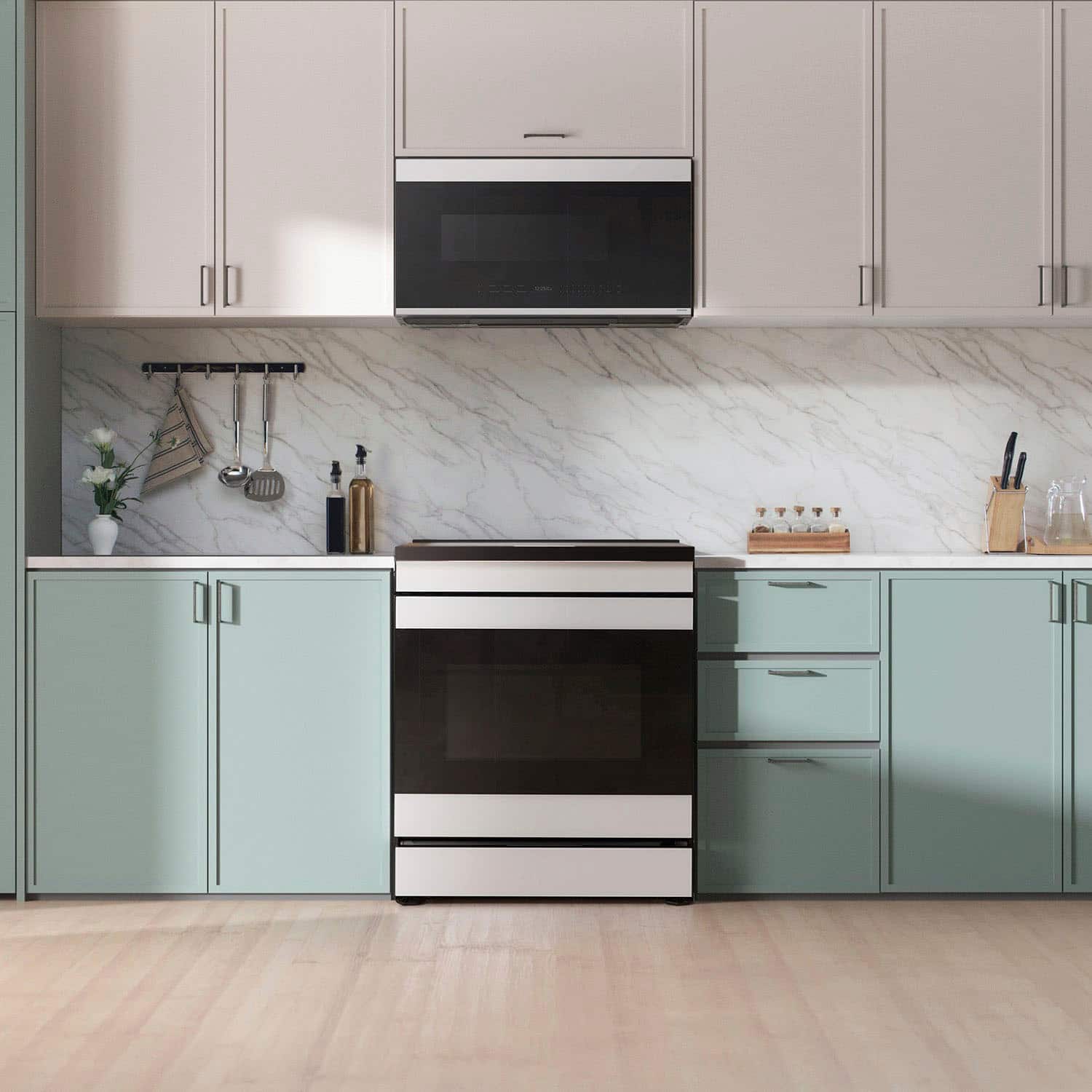 Samsung - Bespoke 2.1 Cu. Ft. Over-the-Range Microwave with Sensor Cooking and Auto Dimming Glass Touch Controls - White Glass - Image 2