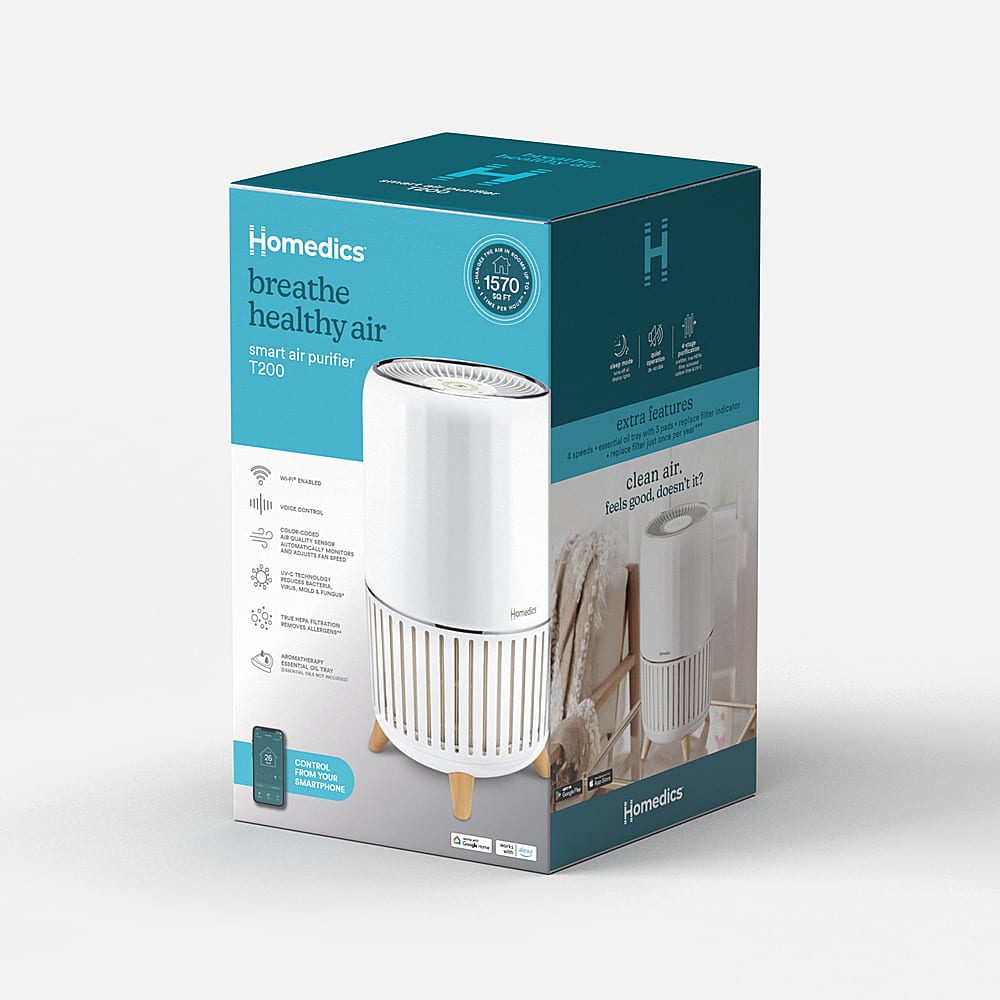 Homedics - Smart True-Hepa Large Room Air Purifier with Air Quality Sensor and UV-C Technology - White - Image 9