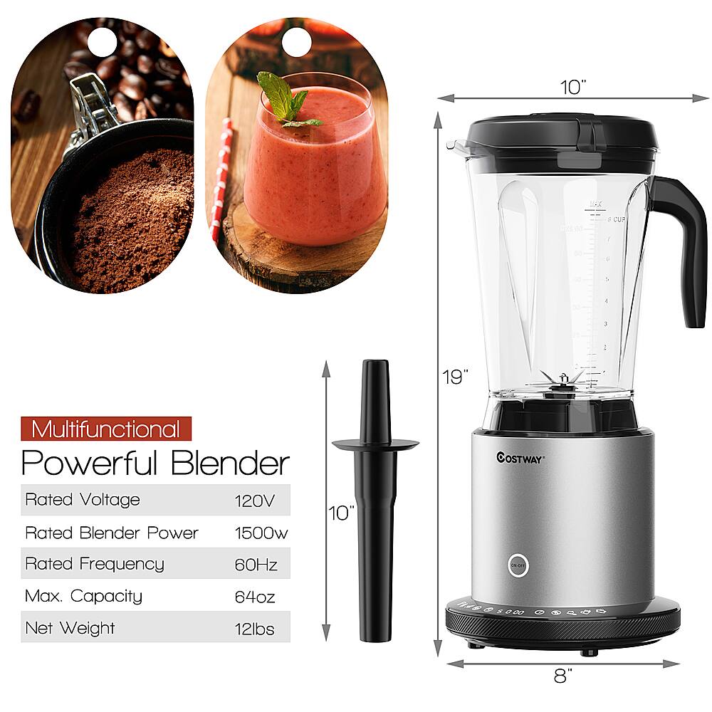 Costway - 1500W Countertop Blender Smoothie Maker High Power Blender w/ 10 Speeds - Black/Silver - Image 2