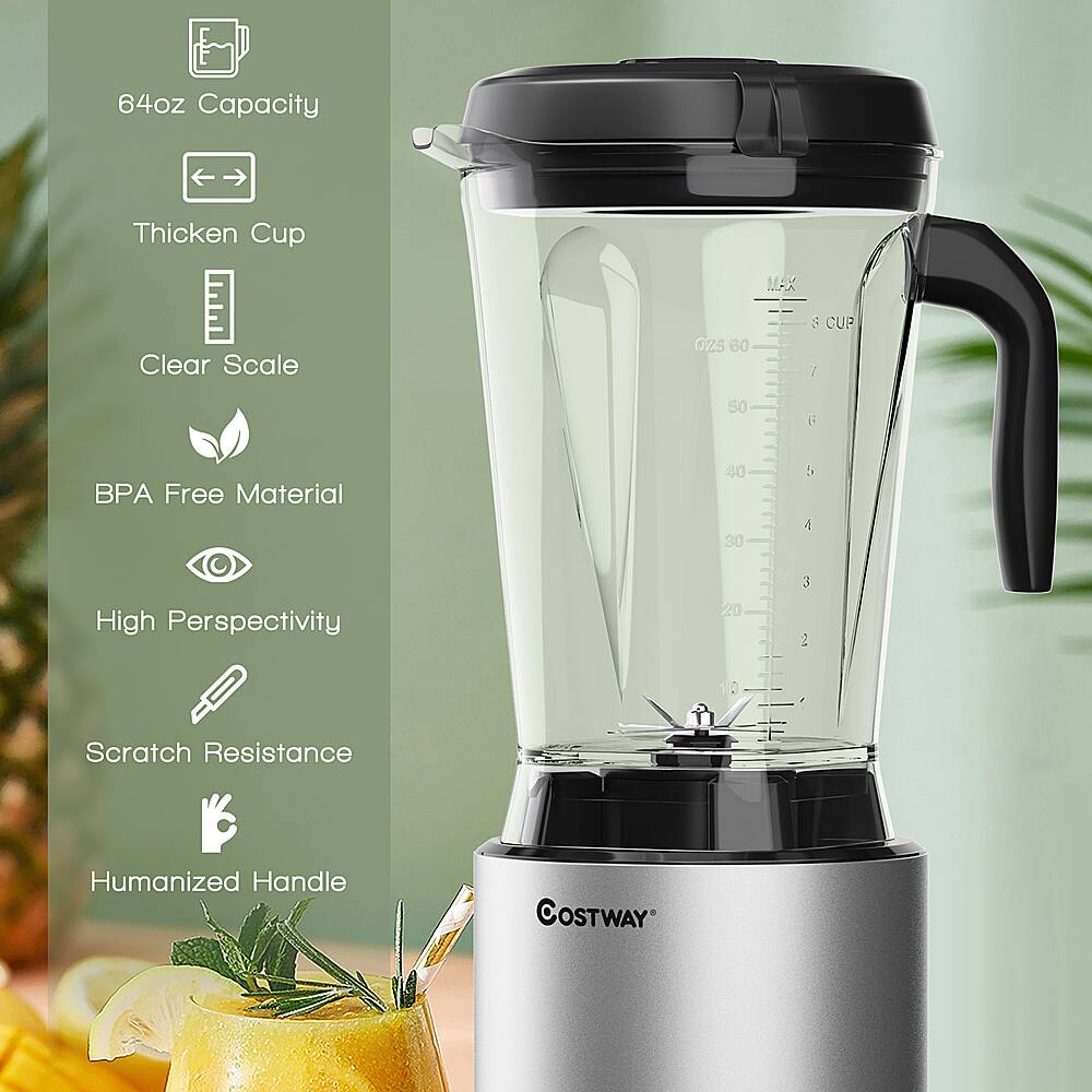 Costway - 1500W Countertop Blender Smoothie Maker High Power Blender w/ 10 Speeds - Black/Silver - Image 7