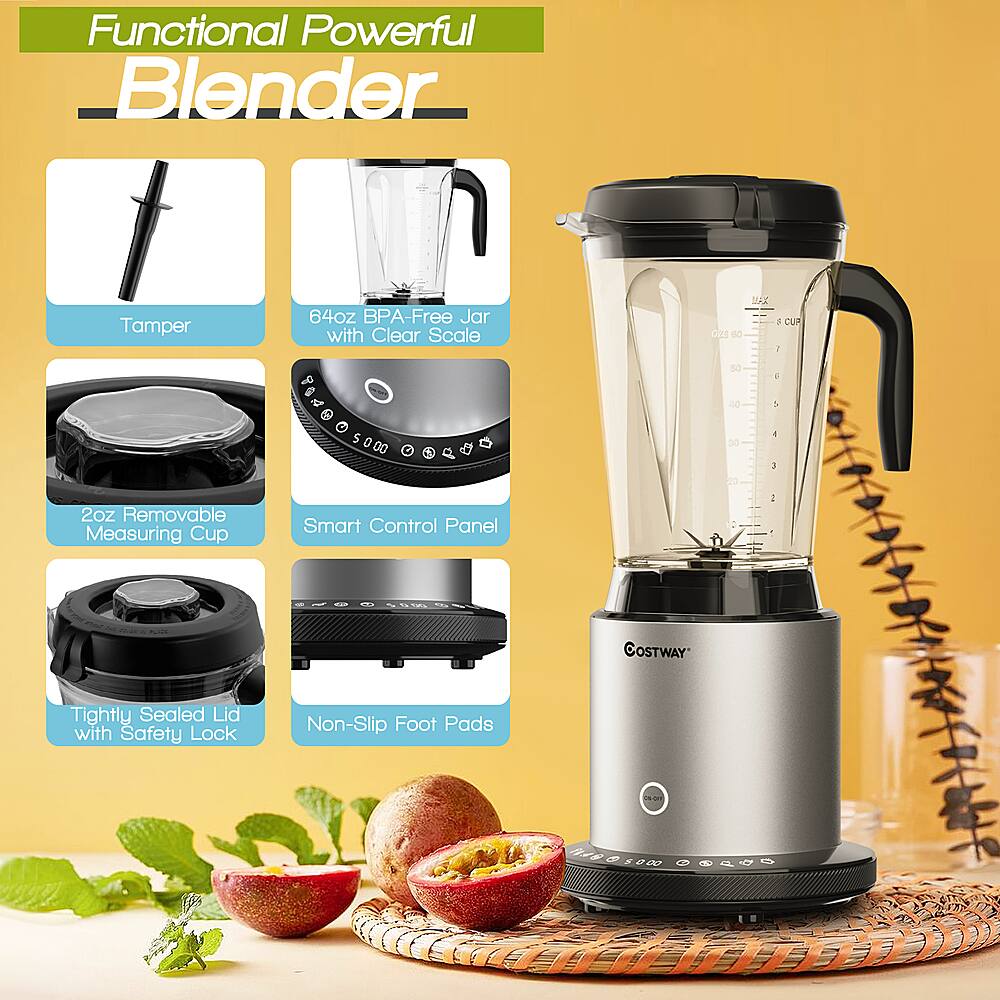 Costway - 1500W Countertop Blender Smoothie Maker High Power Blender w/ 10 Speeds - Black/Silver - Image 8